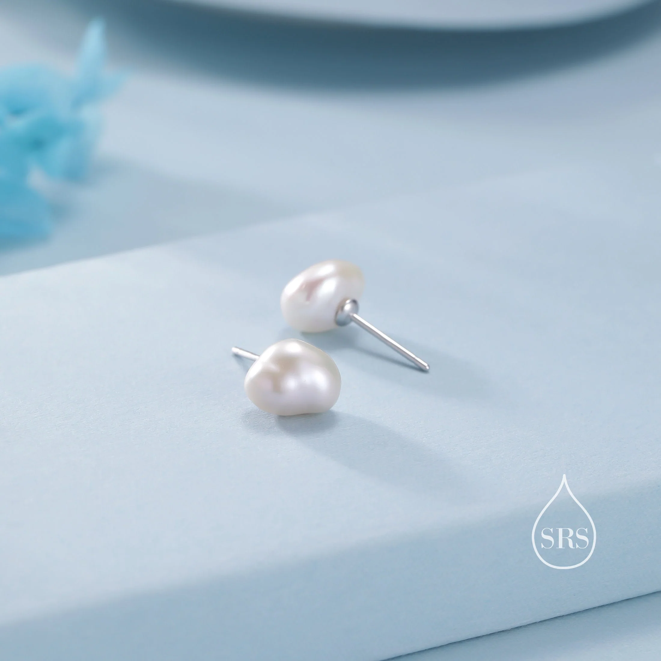 Genuine Fresh Water Pearls Drop Stud Earrings in Sterling Silver, Baroque Pearl, Keshi Pearl Earrings, Simple and Minimalist, Contemporary - Image 3