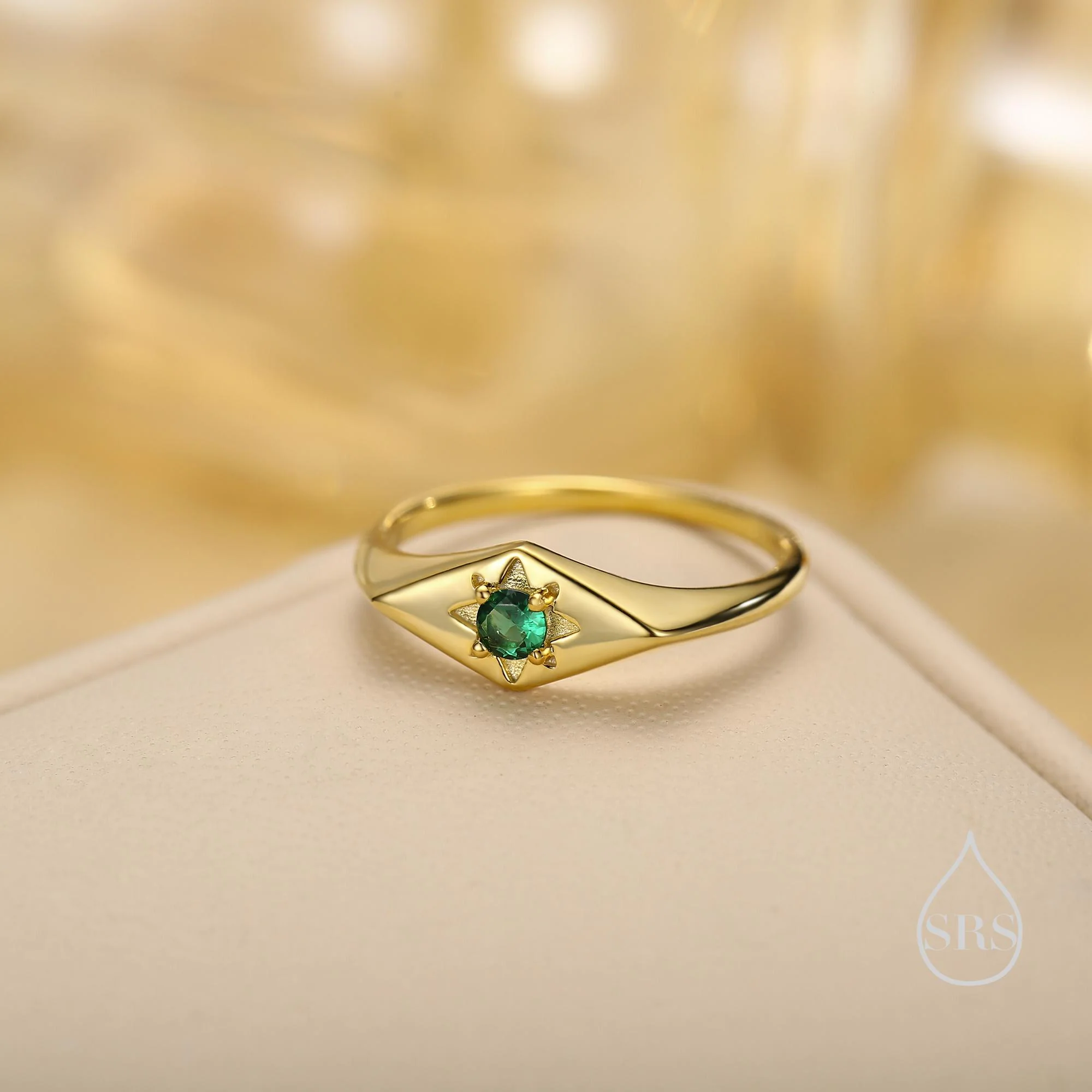 Kite Signet Emerald Ring in Sterling Silver, Silver or Gold, Starburst Emerald CZ Ring, Rhombus Ring, US 5 - 8 - Image 6