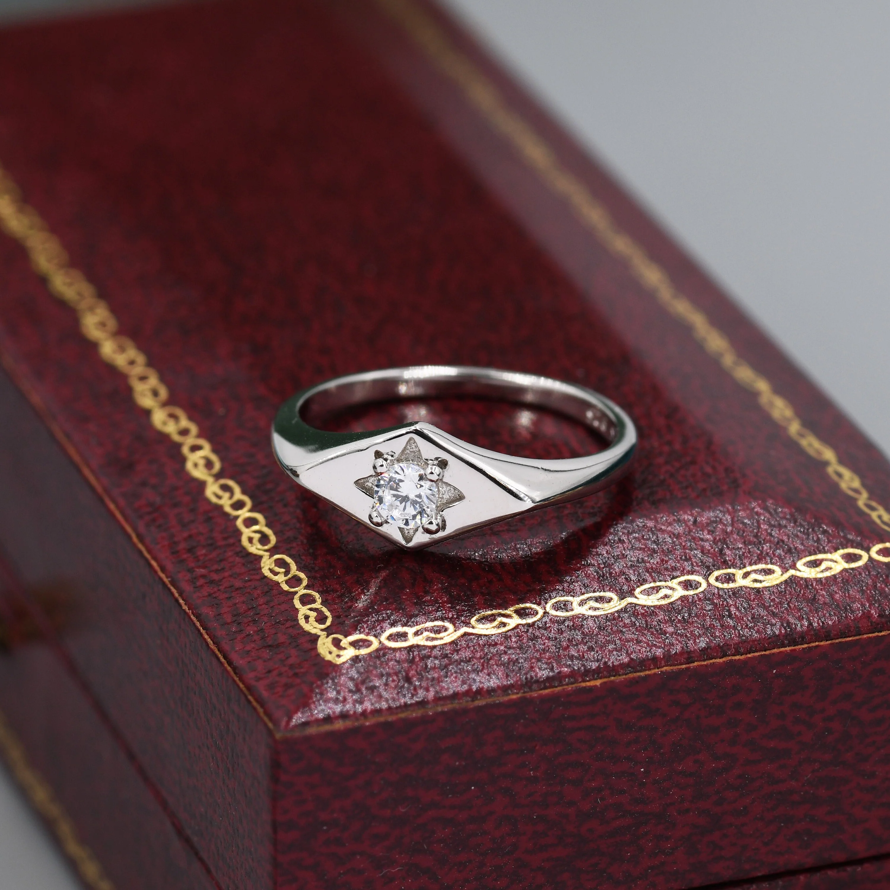 Kite Signet Ring in Sterling Silver, Silver or Gold, Starburst Ring, Rhombus Ring, Statement Ring US 5 - 8