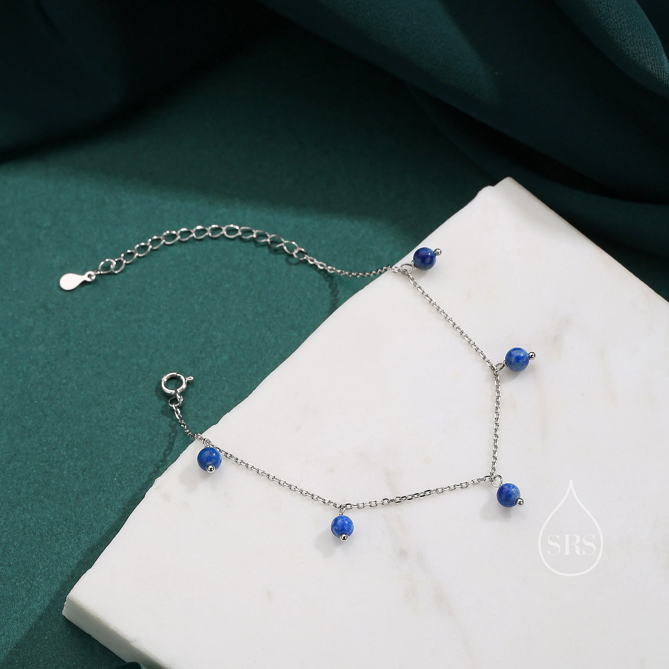 Lapis Lazuli Bracelet in Sterling Silver, Lapis Lazuli Beaded Bracelet, Silver Lapis Lazuli Bracelet - Image 3