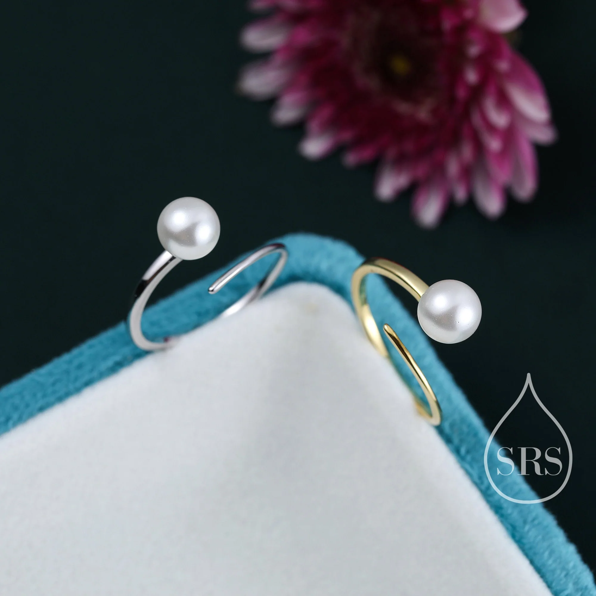 Large Pearl Open Hoop Earrings in Sterling Silver, Silver or Gold, Large Balance Pearl Pull Through Threaders, 20mm Hoops, Organic Shape - Image 7