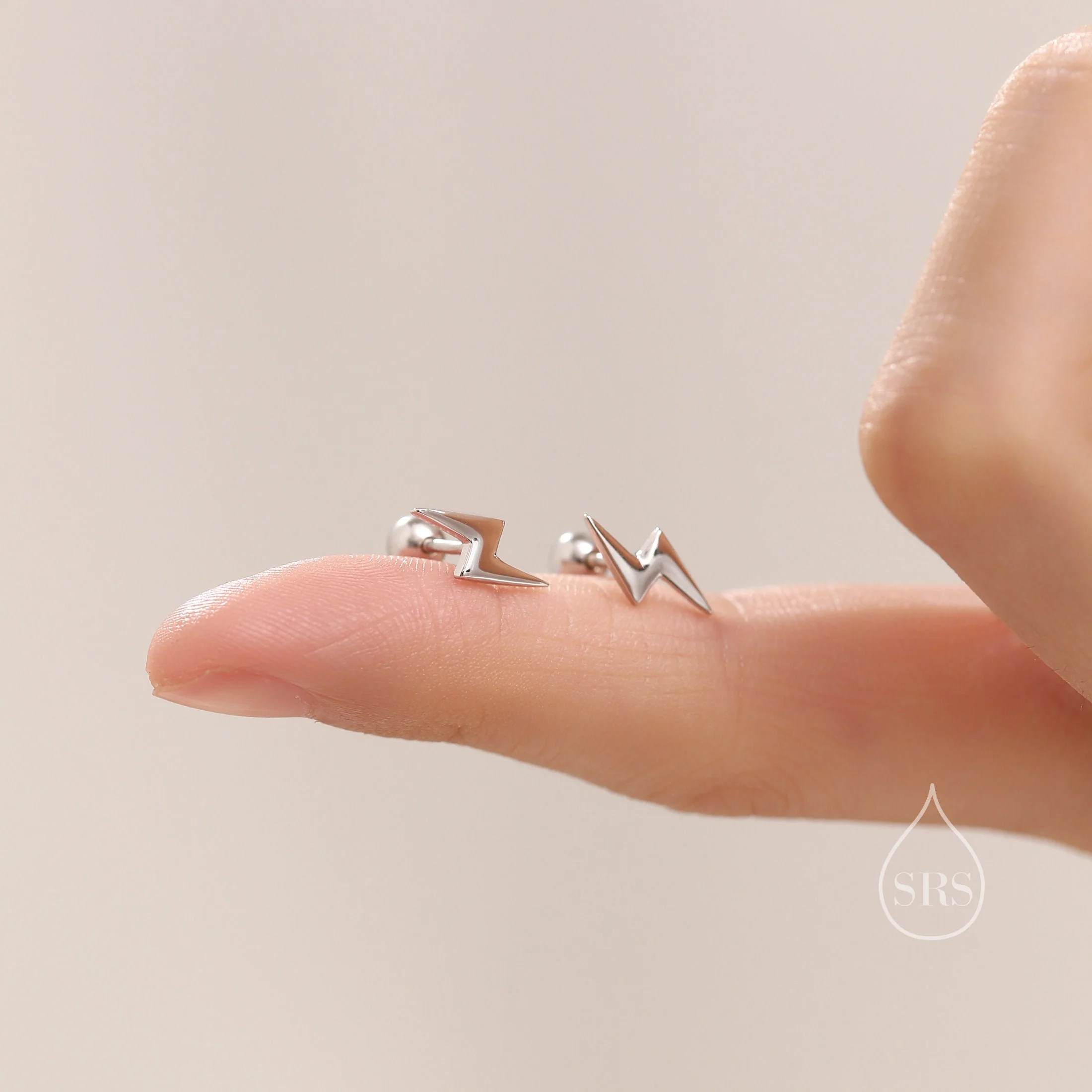 Lightning Bolt Barbell Earrings in Sterling Silver, Screw Back Lightning Bolt Earrings - Image 5