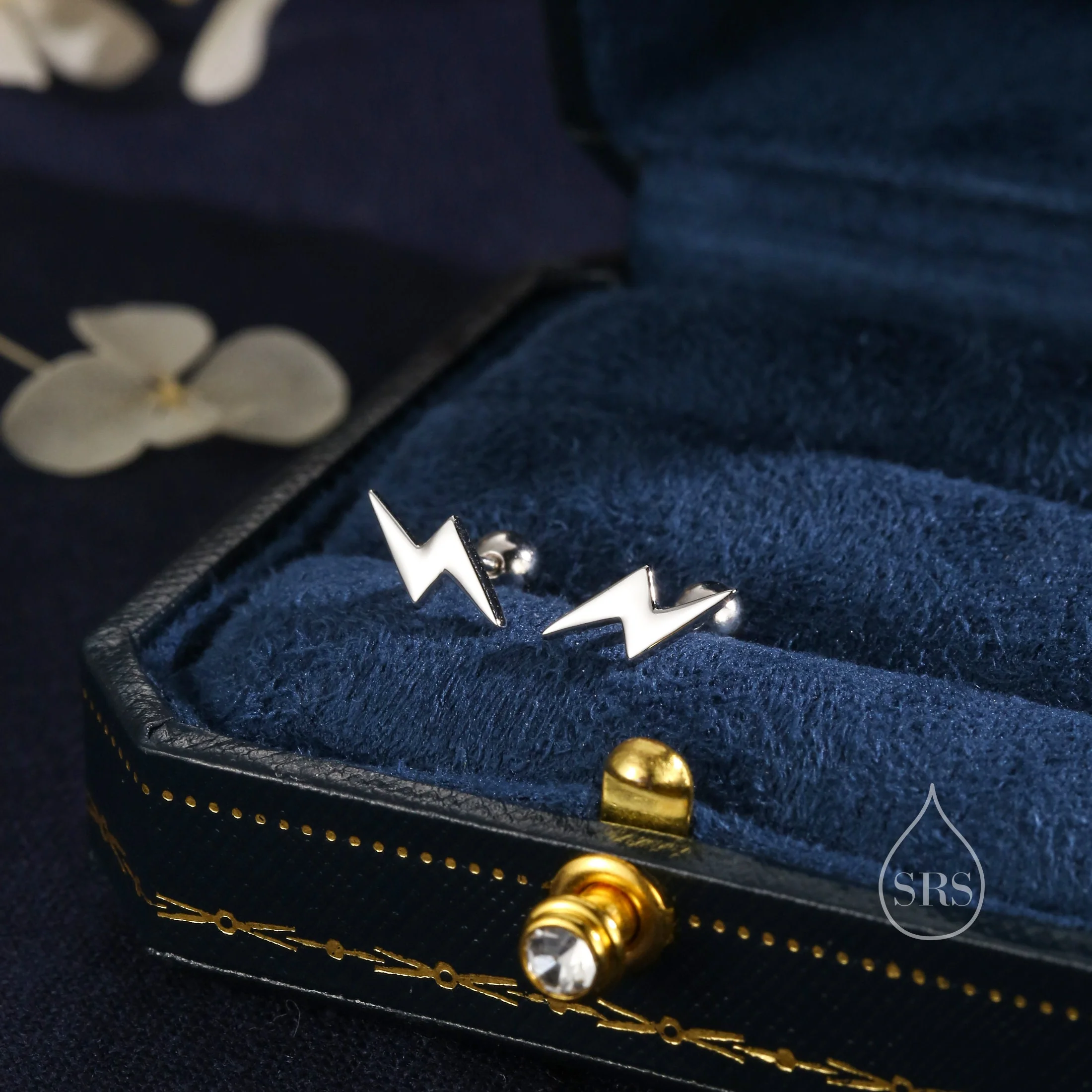 Lightning Bolt Barbell Earrings in Sterling Silver, Screw Back Lightning Bolt Earrings - Image 6
