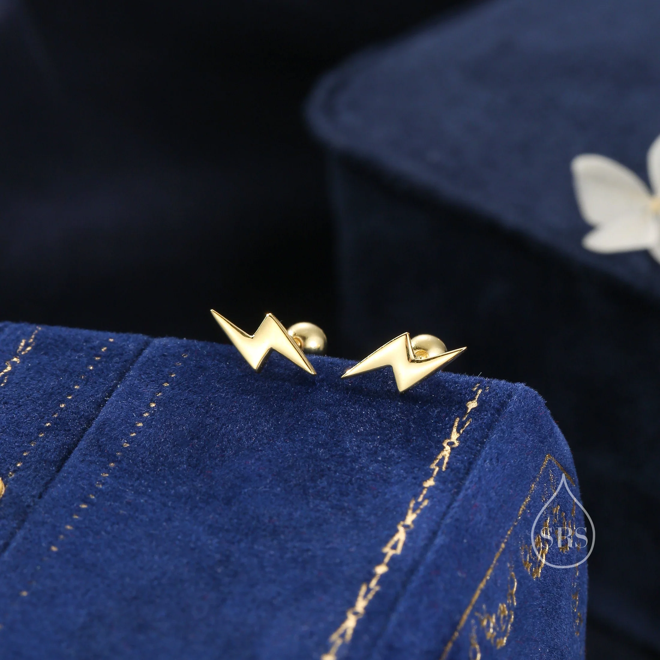 Lightning Bolt Barbell Earrings in Sterling Silver, Screw Back Lightning Bolt Earrings - Image 8