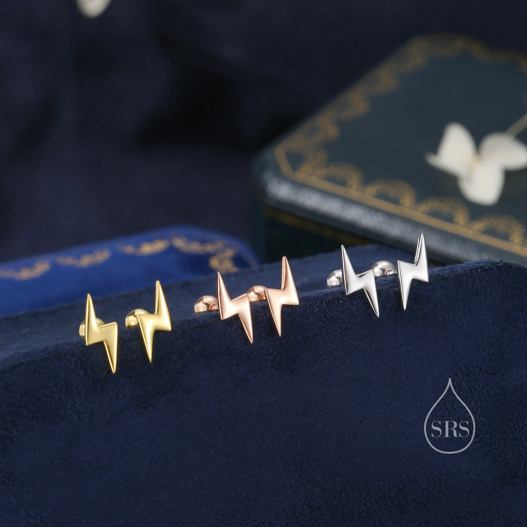 Lightning Bolt Barbell Earrings in Sterling Silver, Screw Back Lightning Bolt Earrings - Image 9