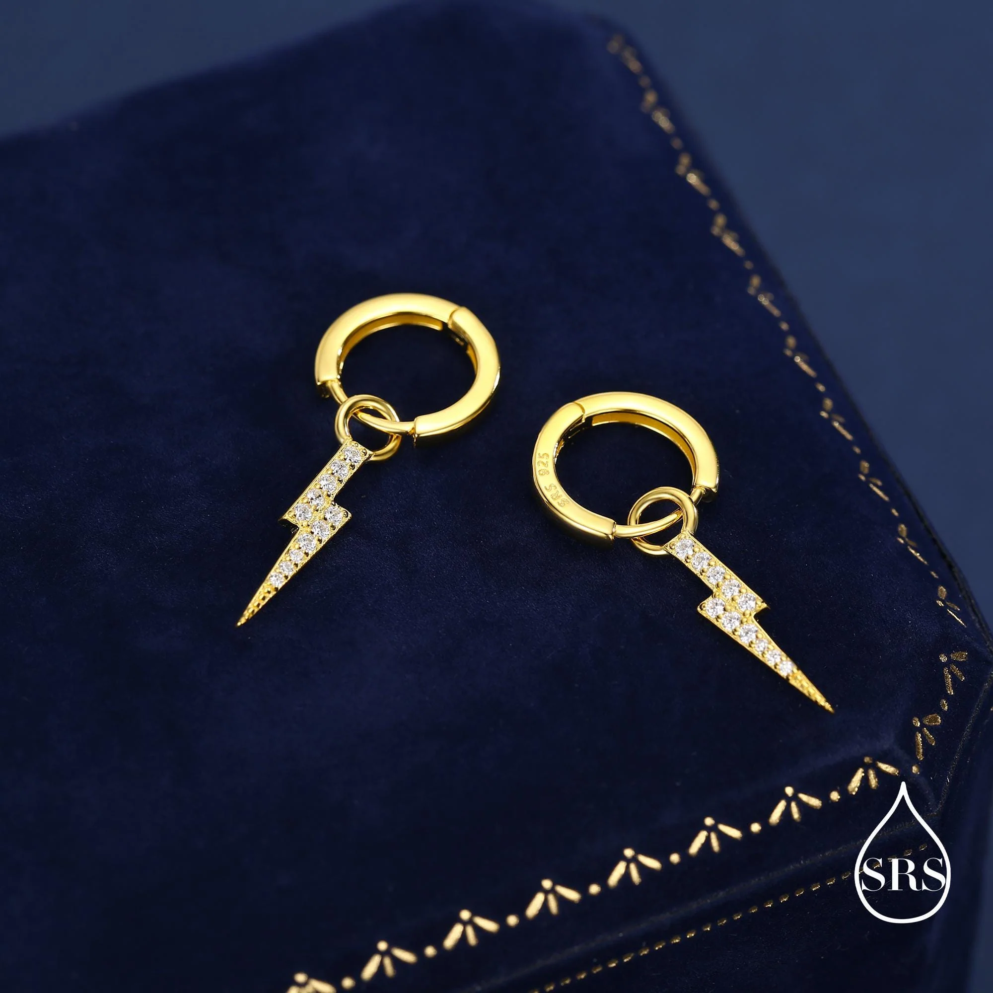 Lightning Bolt Charm Huggie Hoop Earrings in Sterling Silver with Detachable Charms - Image 6