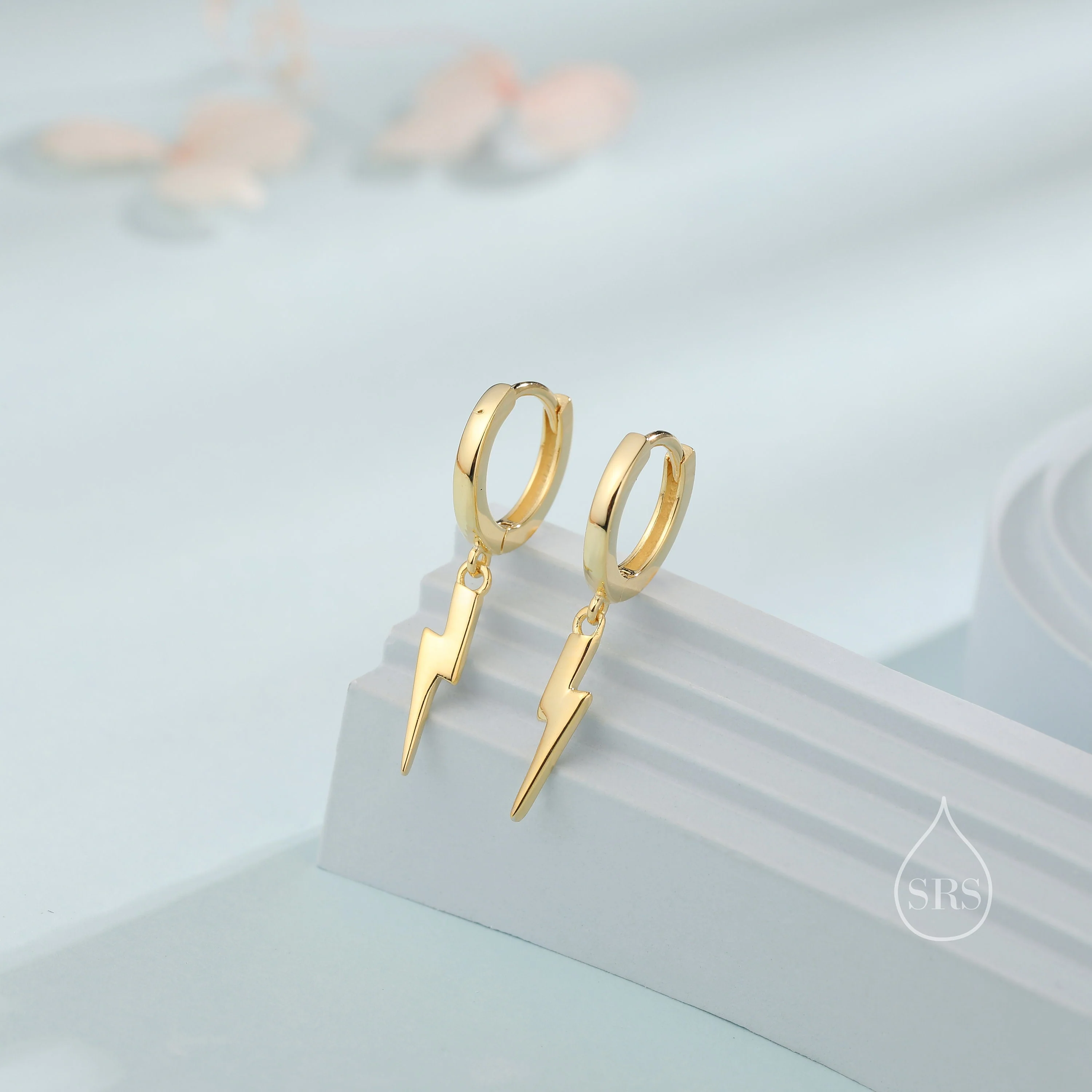 Lightning Bolt Huggie Hoop Earrings in Sterling Silver, Silver, Gold, or Rose Gold, Lightning Bolt Hoop Earrings, Lightning Bolt - Image 4