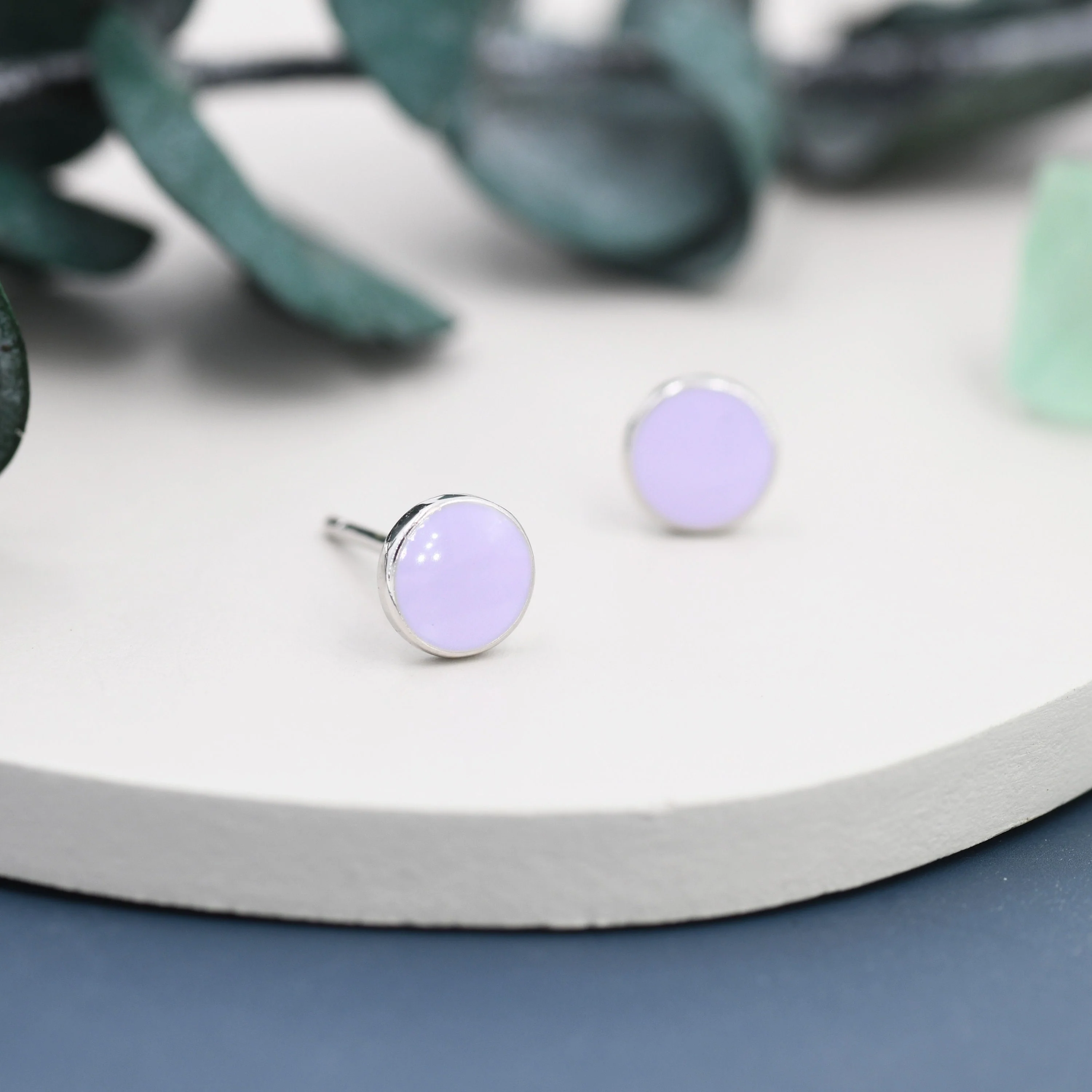 Lilac Purple Circle Dot Stud Earrings in Sterling Silver with Hand Painted Enamel, Pastel Stud, Enamel Dot, 6mm - Image 2