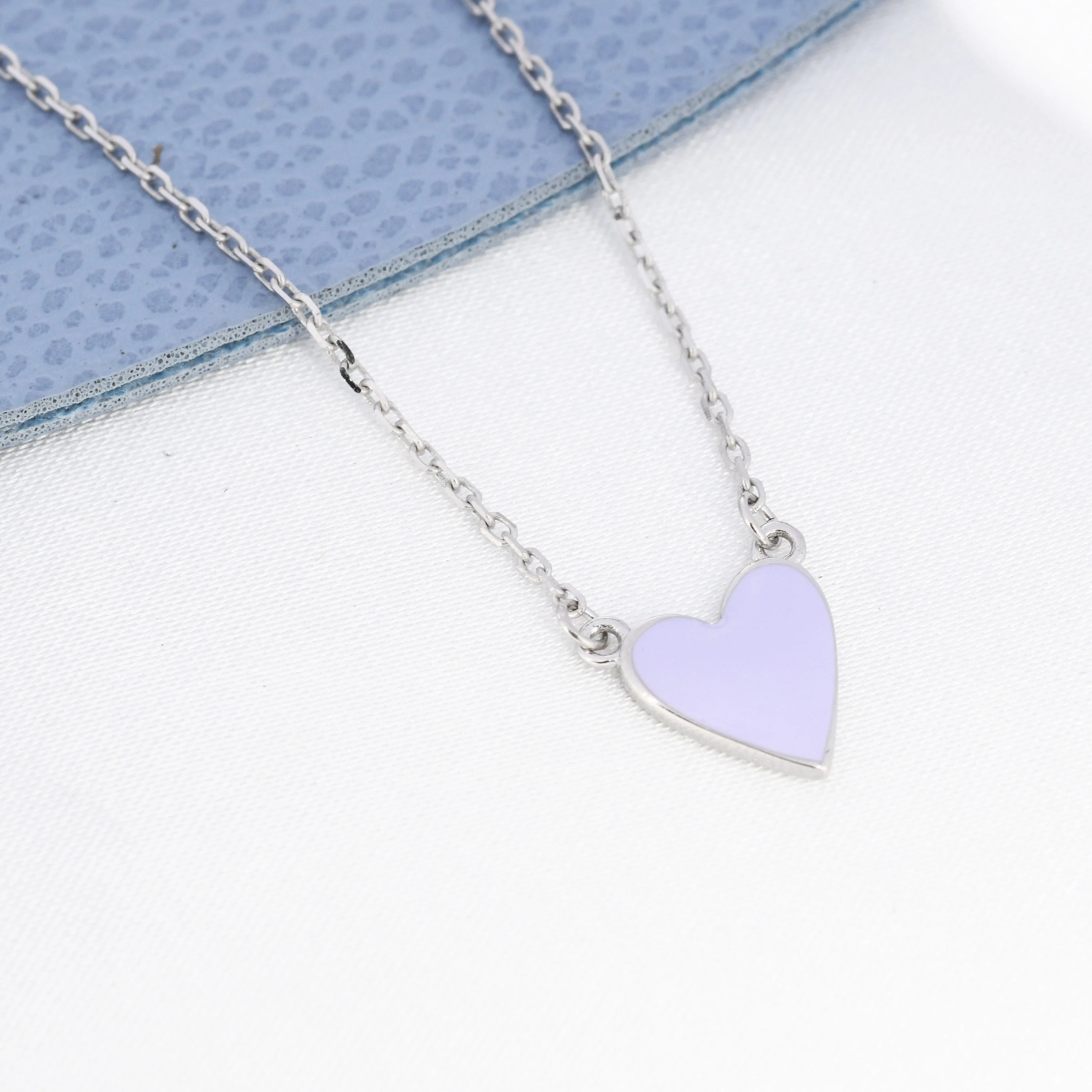 Lilac Purple Heart Pendant Necklace in Sterling Silver, Enamel Heart Necklace, Dainty and Tiny - Image 2