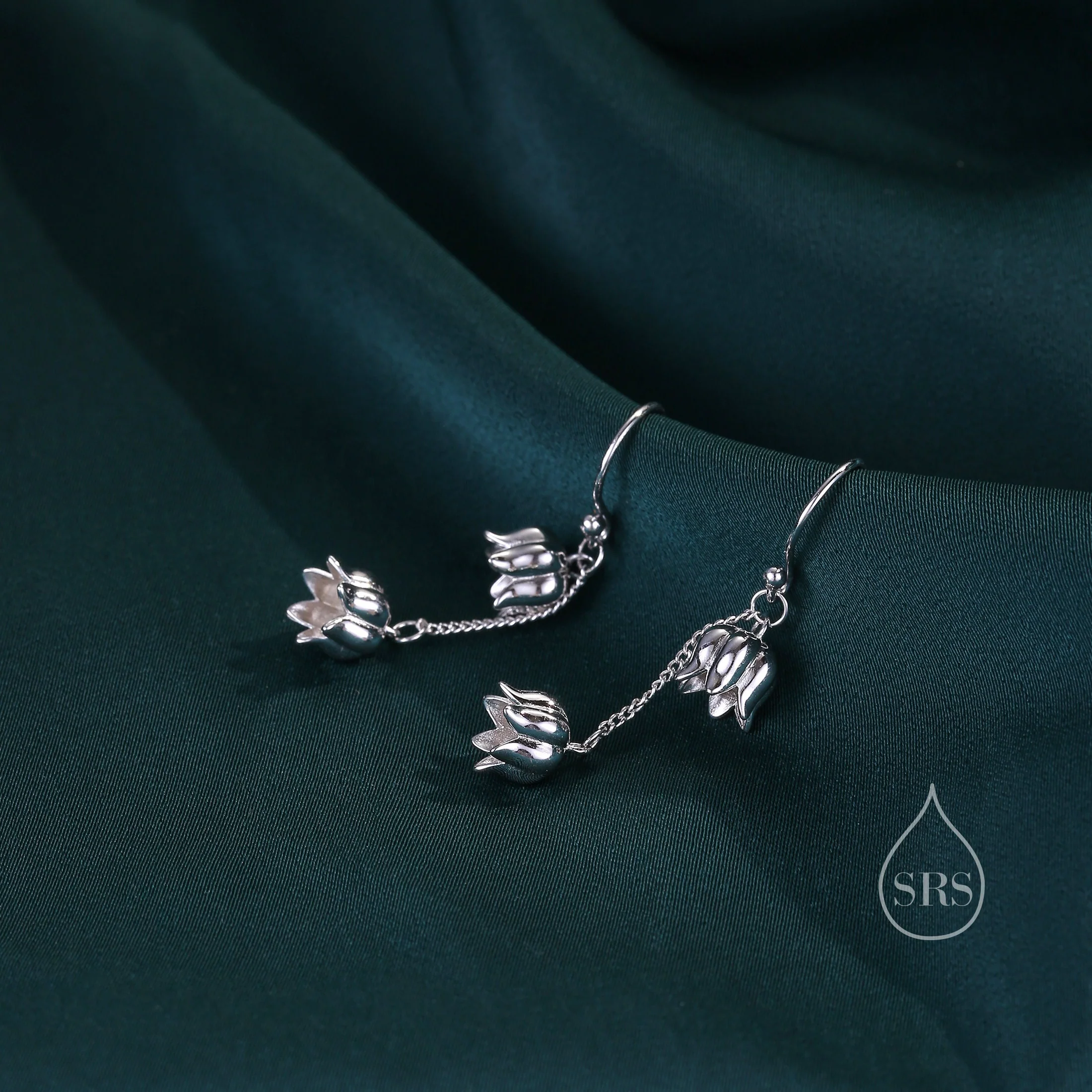 Lily of the valley Dangle Earrings in Sterling Silver, Lily of the Valley Flower Dangle Earrings - Image 5