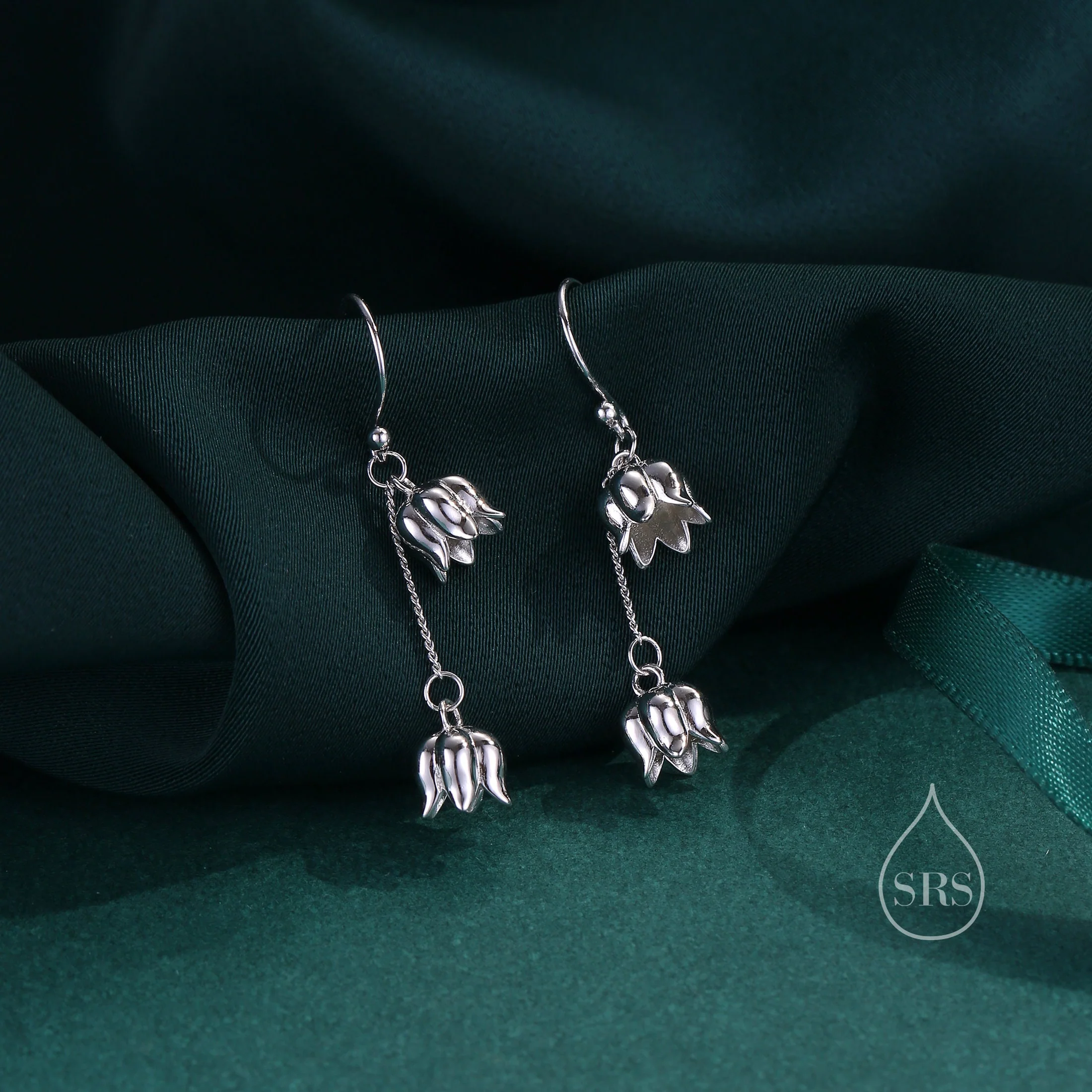 Lily of the valley Dangle Earrings in Sterling Silver, Lily of the Valley Flower Dangle Earrings - Image 6