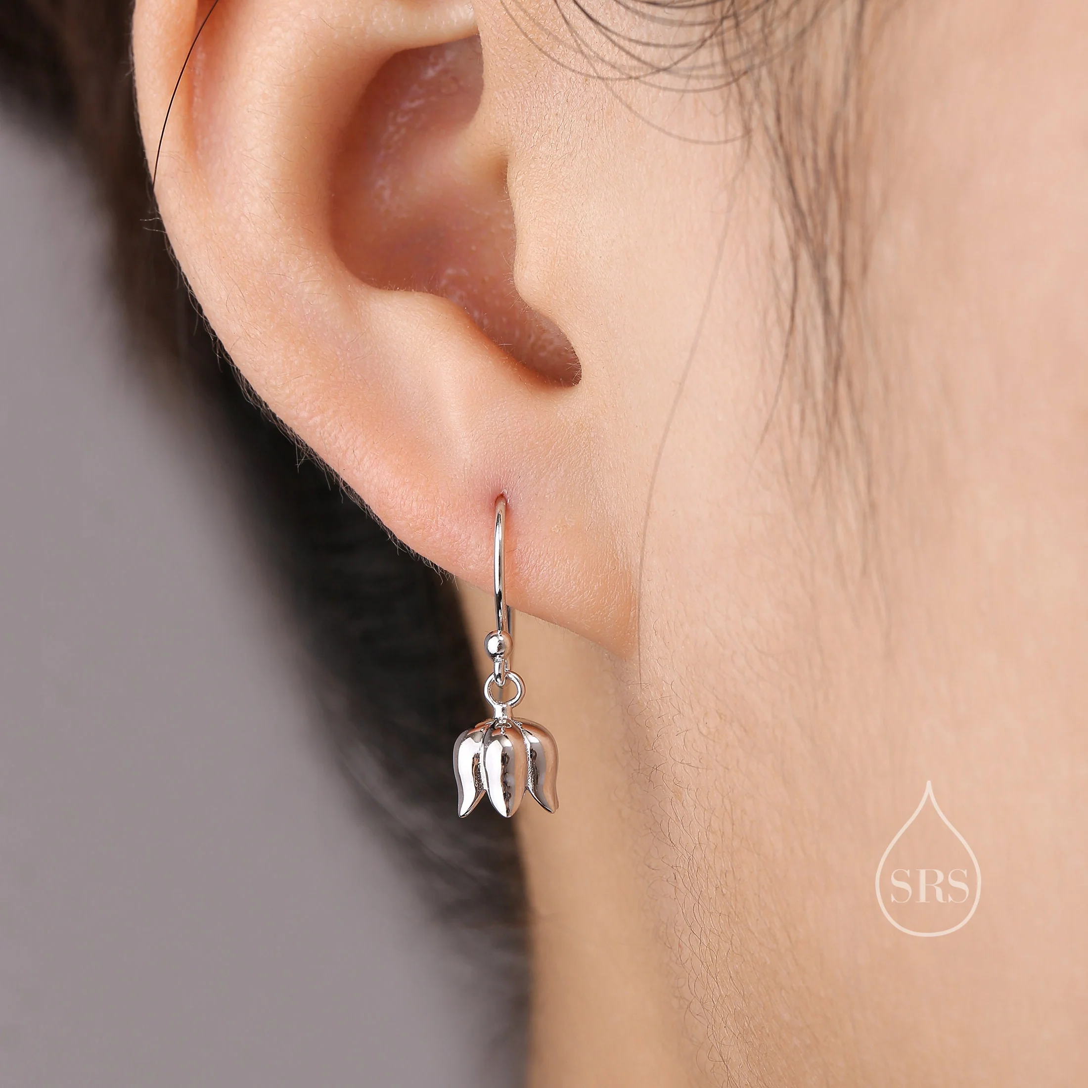 Lily of the valley Dangle Hook Earrings in Sterling Silver, Lily of the Valley Flower Dangle Earrings - Image 2