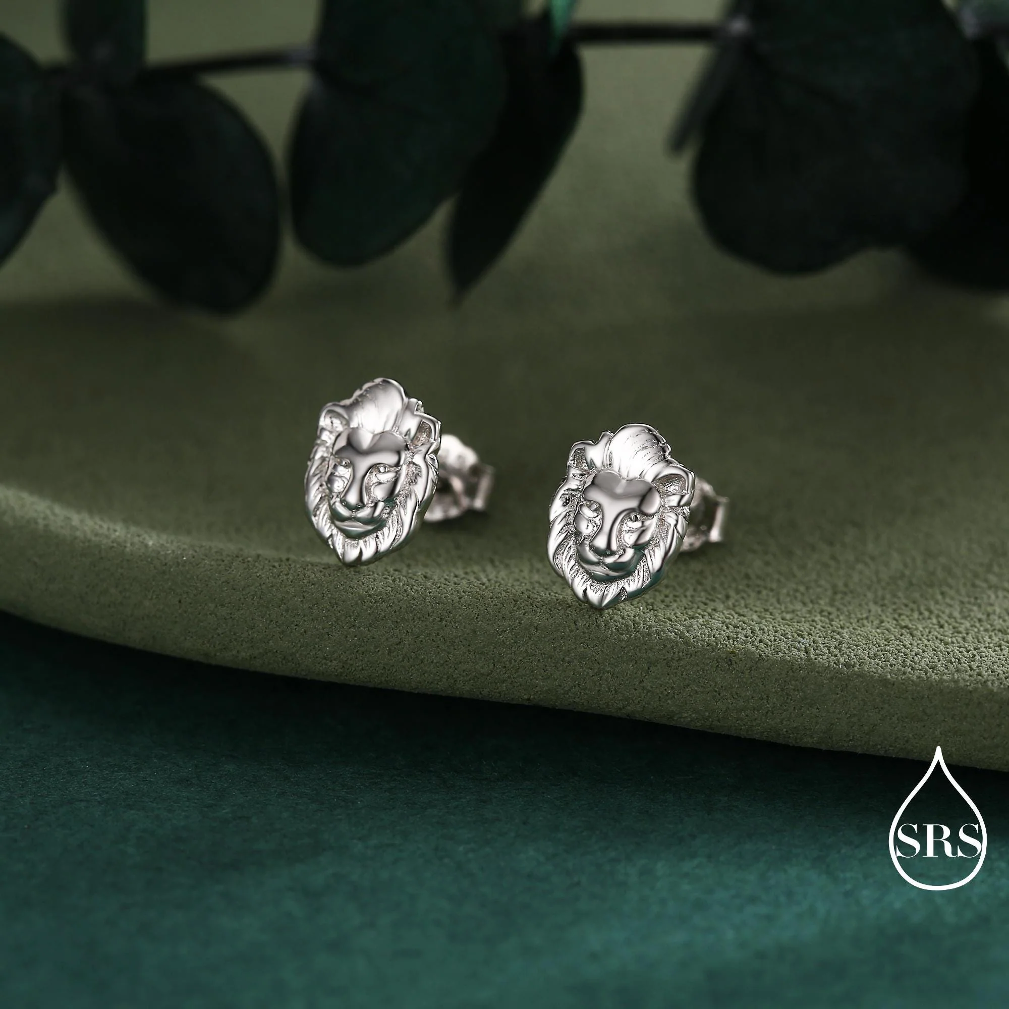 Lion Head Stud Earrings in Sterling Silver, Silver or Gold, Animal Earrings, Nature Inspired