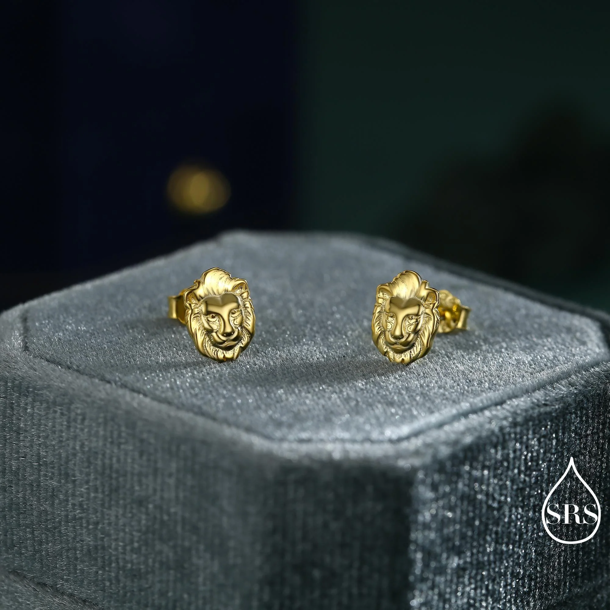 Lion Head Stud Earrings in Sterling Silver, Silver or Gold, Animal Earrings, Nature Inspired - Image 5