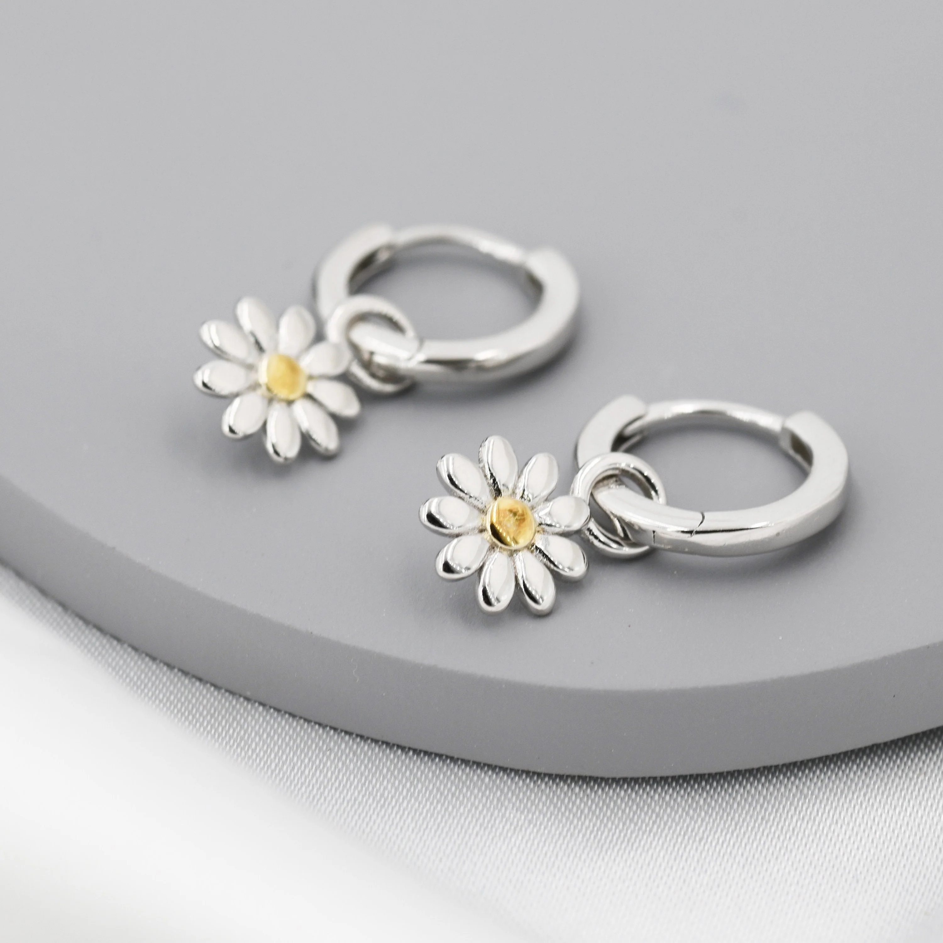 Little Daisy Flower Charmed Hoop Earrings in Sterling Silver - Cute Flower Blossom Huggie Hoop Earrings - Fun, Whimsical - Image 7