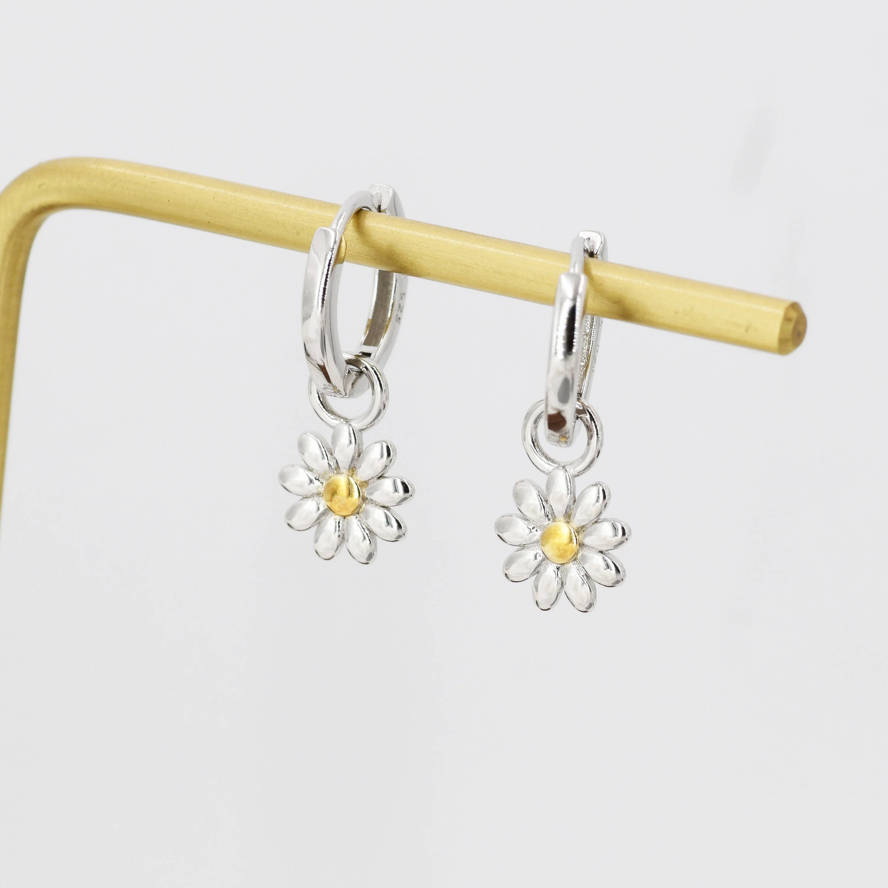 Little Daisy Flower Charmed Hoop Earrings in Sterling Silver - Cute Flower Blossom Huggie Hoop Earrings - Fun, Whimsical - Image 8