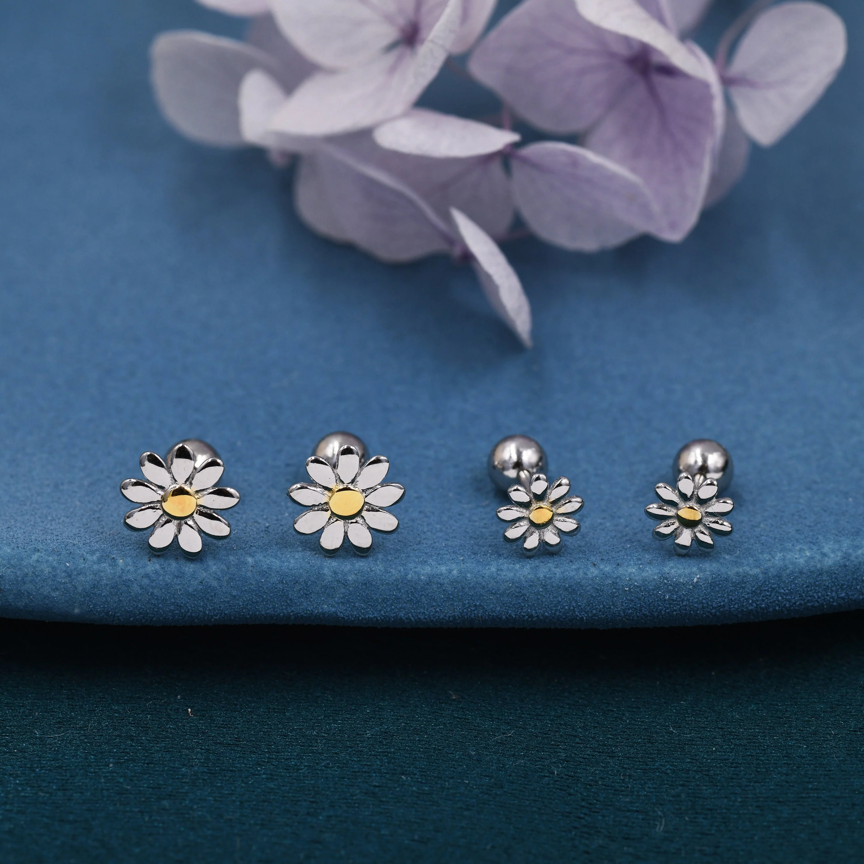 Sterling Silver Little Daisy Flower 18G Screw Back Earrings - Image 6