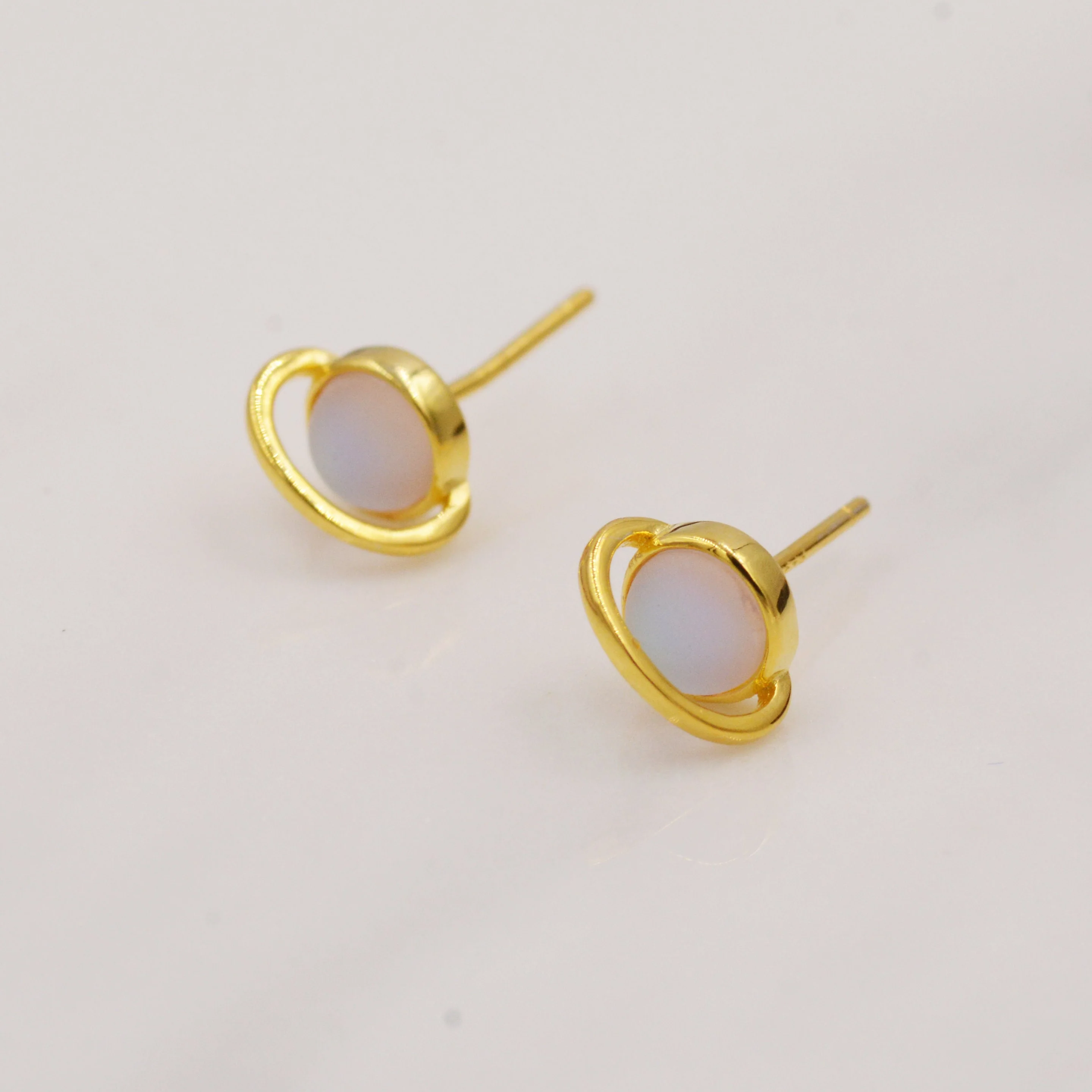 Little Planet Stud Earrings in Sterling Silver - Simulated Moonstone - Gold or Silver - Sold as a Pair - Cute, Fun, Whimsical and Pretty - Image 7