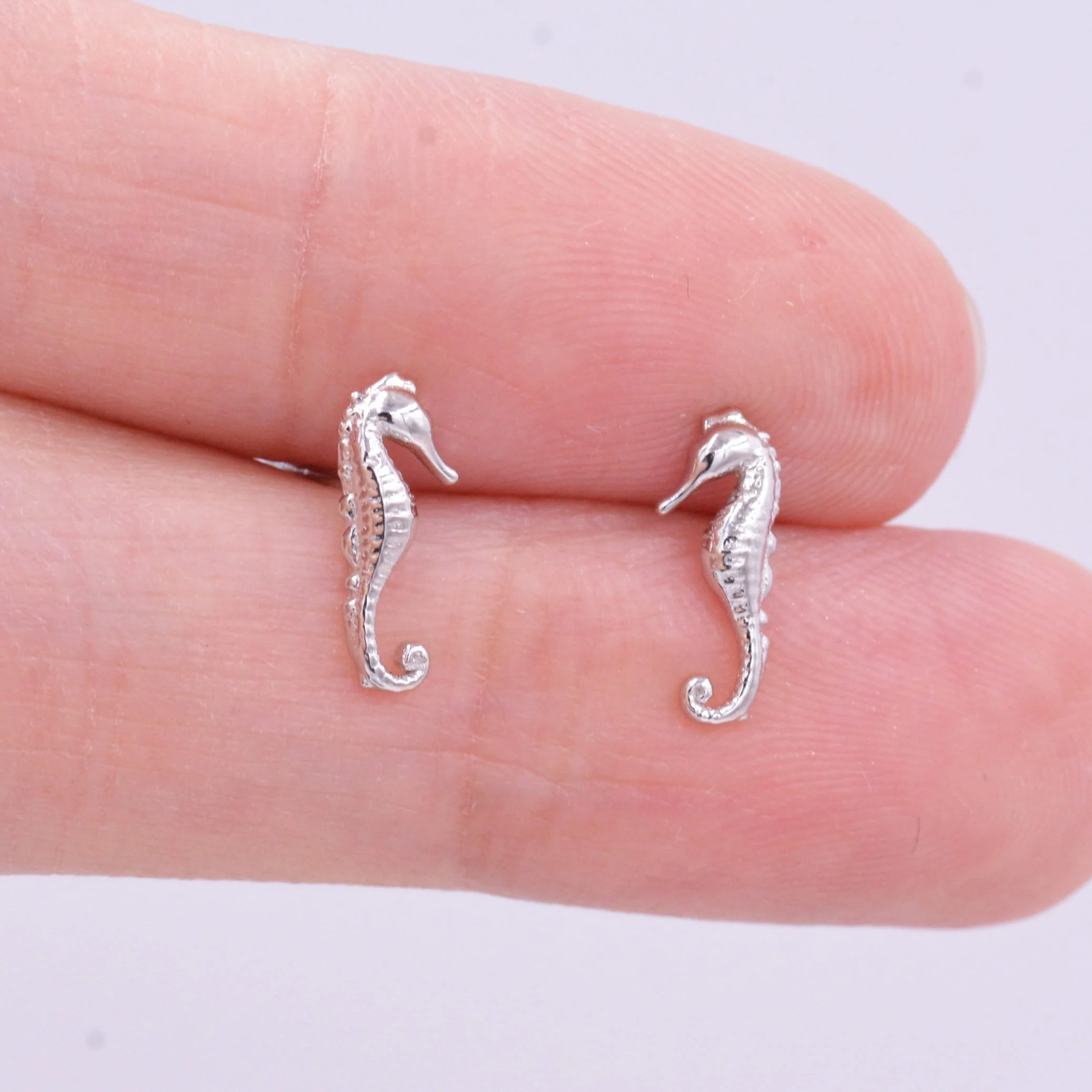Little Seahorse Fish Stud Earrings in Sterling Silver, Cute Fun Quirky Animal Jewellery, Gift for Her, Animal Lover, Nature Inspired - Image 2