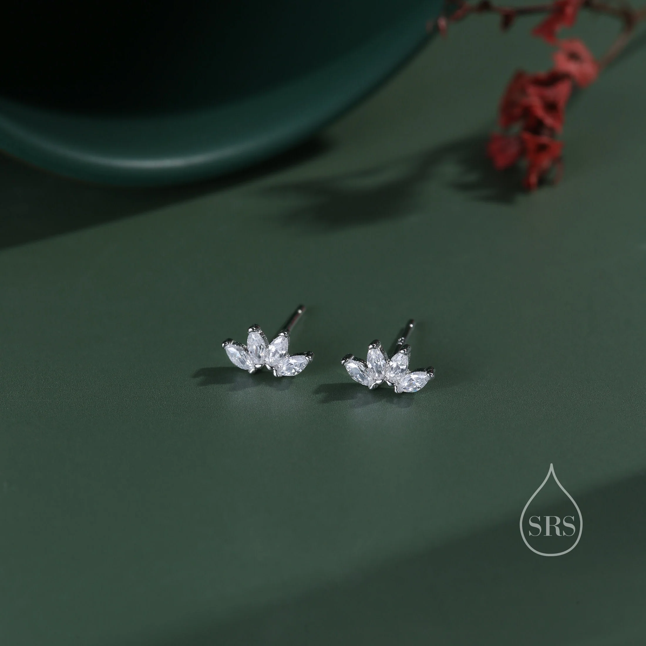 Lotus Flower CZ Screw Back or Stud Earrings in Sterling Silver, Silver or Gold, CZ Marquise Flower Barbell Earrings, Piercing Earrings - Image 3