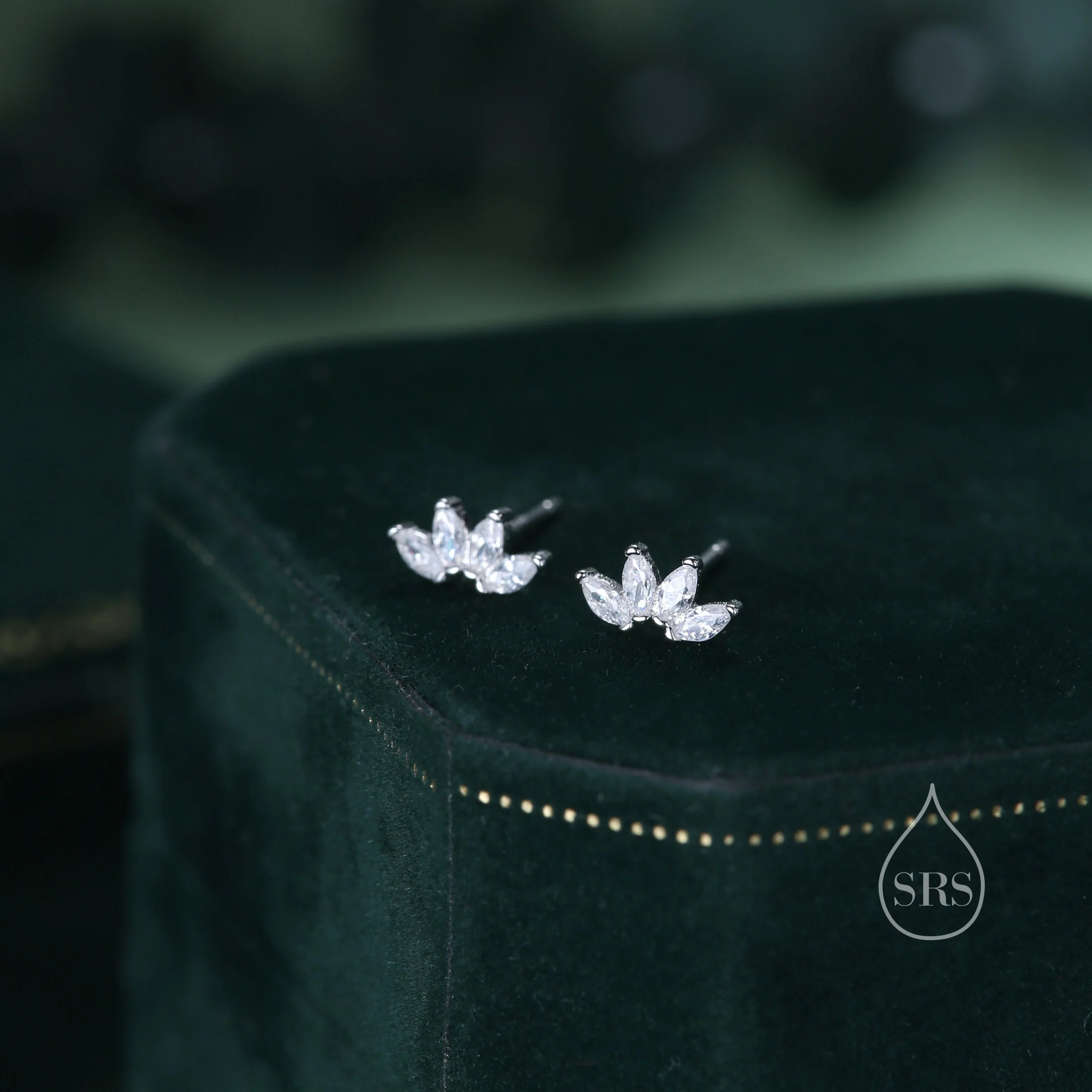 Lotus Flower CZ Screw Back or Stud Earrings in Sterling Silver, Silver or Gold, CZ Marquise Flower Barbell Earrings, Piercing Earrings - Image 4
