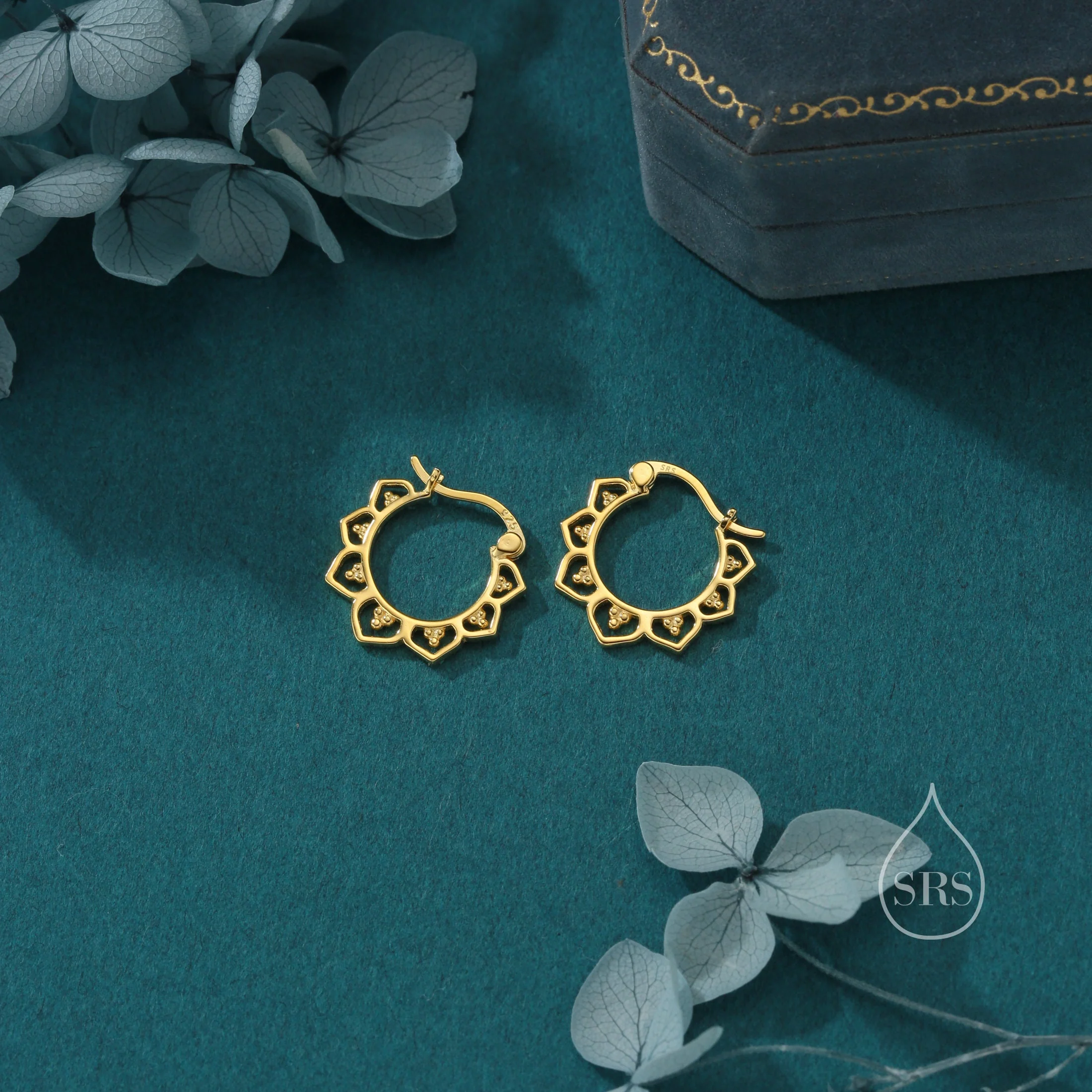 Lotus Flower Hoop Earrings in Sterling Silver, Silver or Gold, Vintage Inspired Design, Lace Hoop Earrings - Image 4