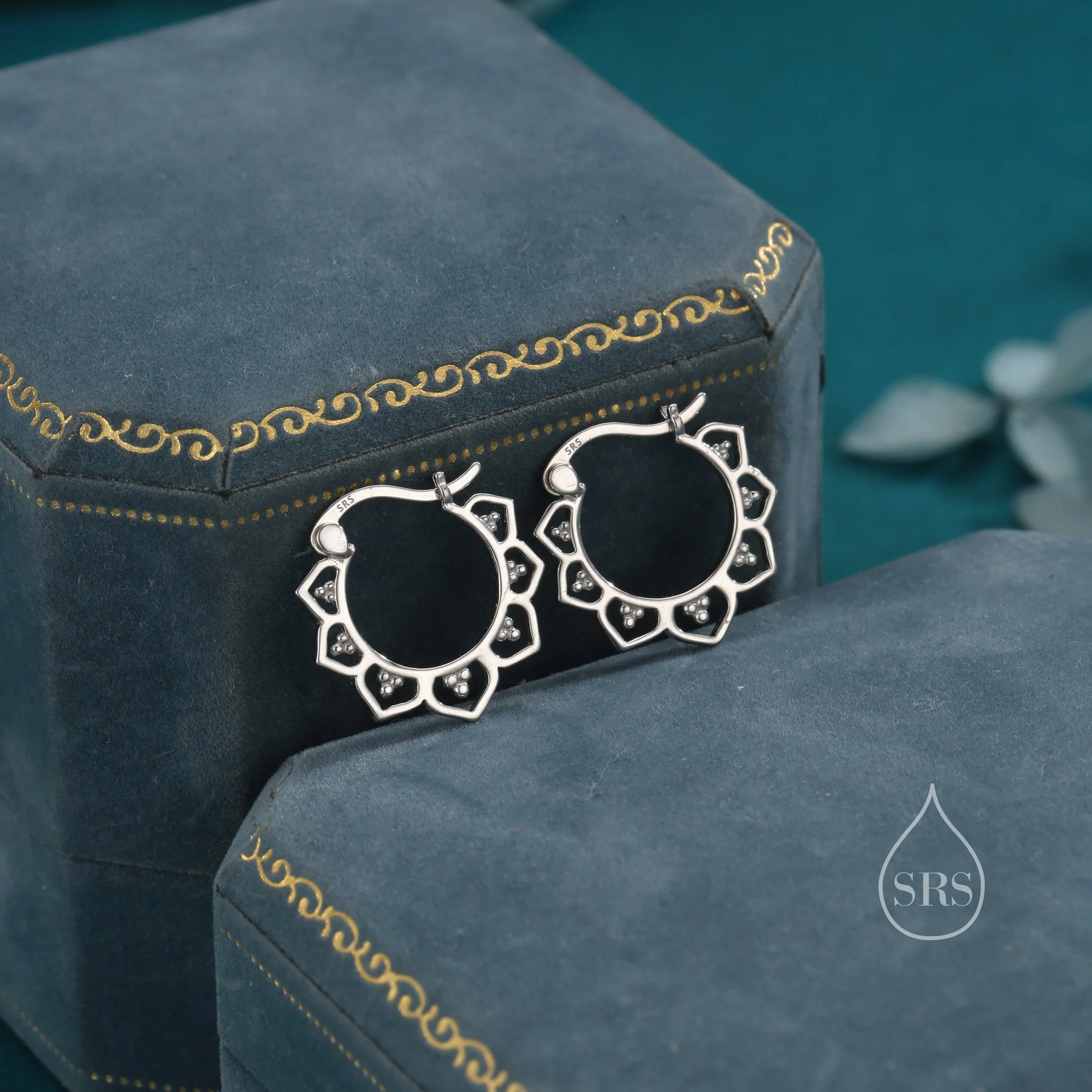 Lotus Flower Hoop Earrings in Sterling Silver, Silver or Gold, Vintage Inspired Design, Lace Hoop Earrings - Image 5