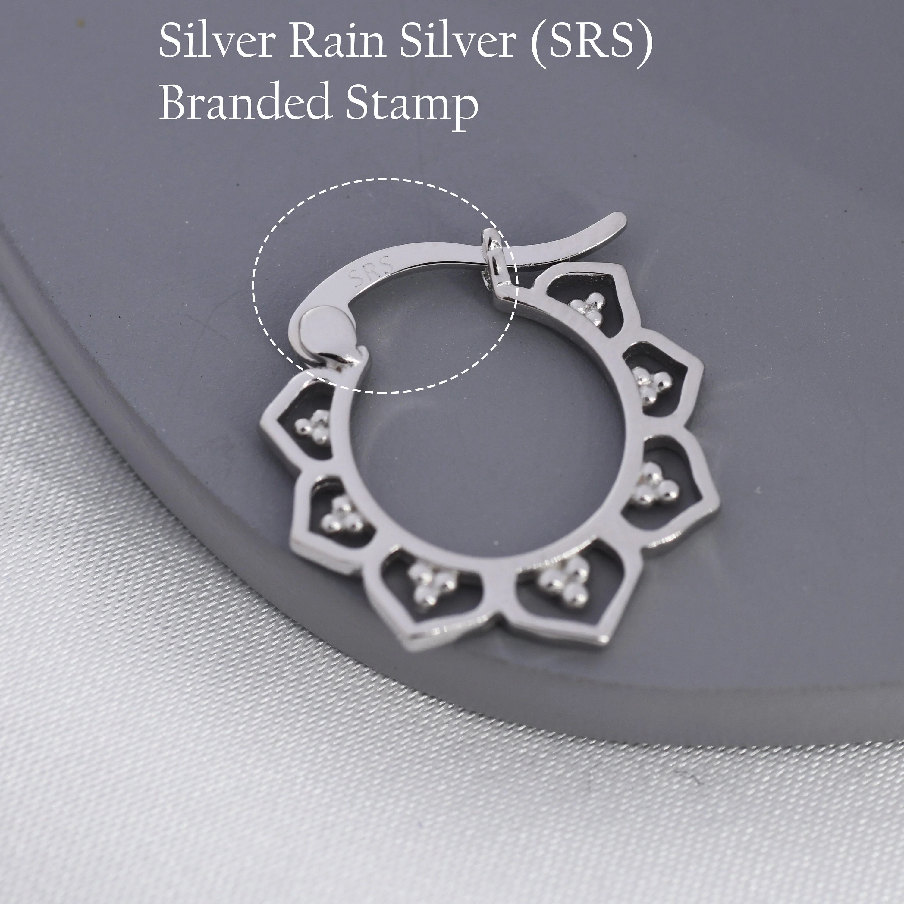 Lotus Flower Hoop Earrings in Sterling Silver, Silver or Gold, Vintage Inspired Design, Lace Hoop Earrings - Image 7
