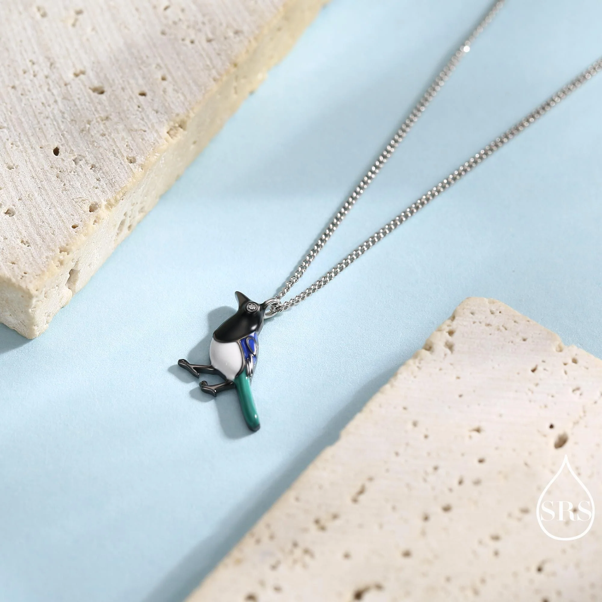 Magpie Pendant Necklace in Sterling Silver, Black Rhodium Coated Pendant, Cute Magpie Necklace, Bird Necklace, Nature Inspired - Image 4