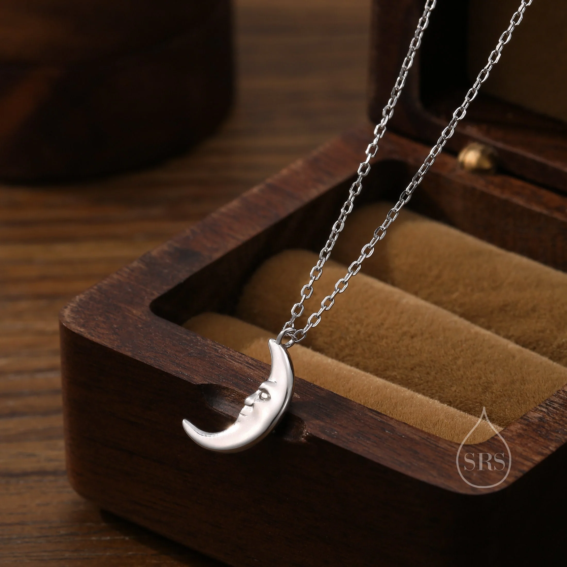 Man in the Moon Pendant Necklace in Sterling Silver - Moon Face Necklace - Gold or Silver - Cute, Fun, Whimsical and Pretty Jewellery