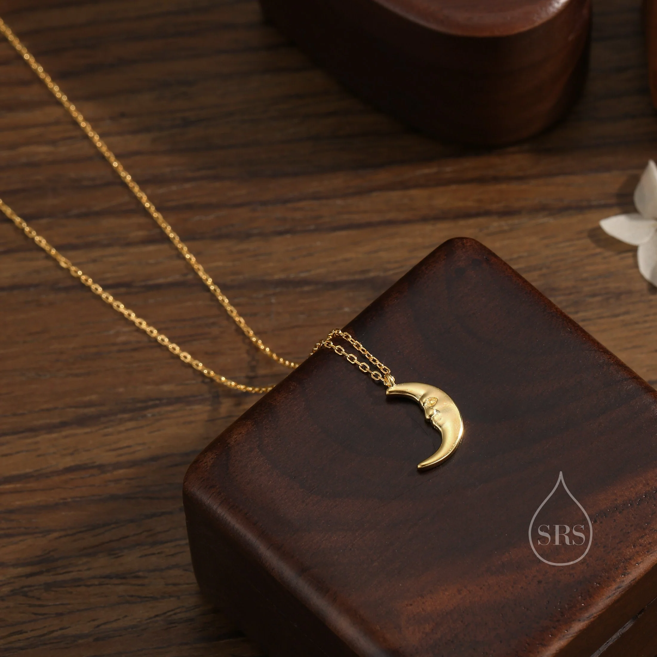 Man in the Moon Pendant Necklace in Sterling Silver - Moon Face Necklace - Gold or Silver - Cute, Fun, Whimsical and Pretty Jewellery - Image 5