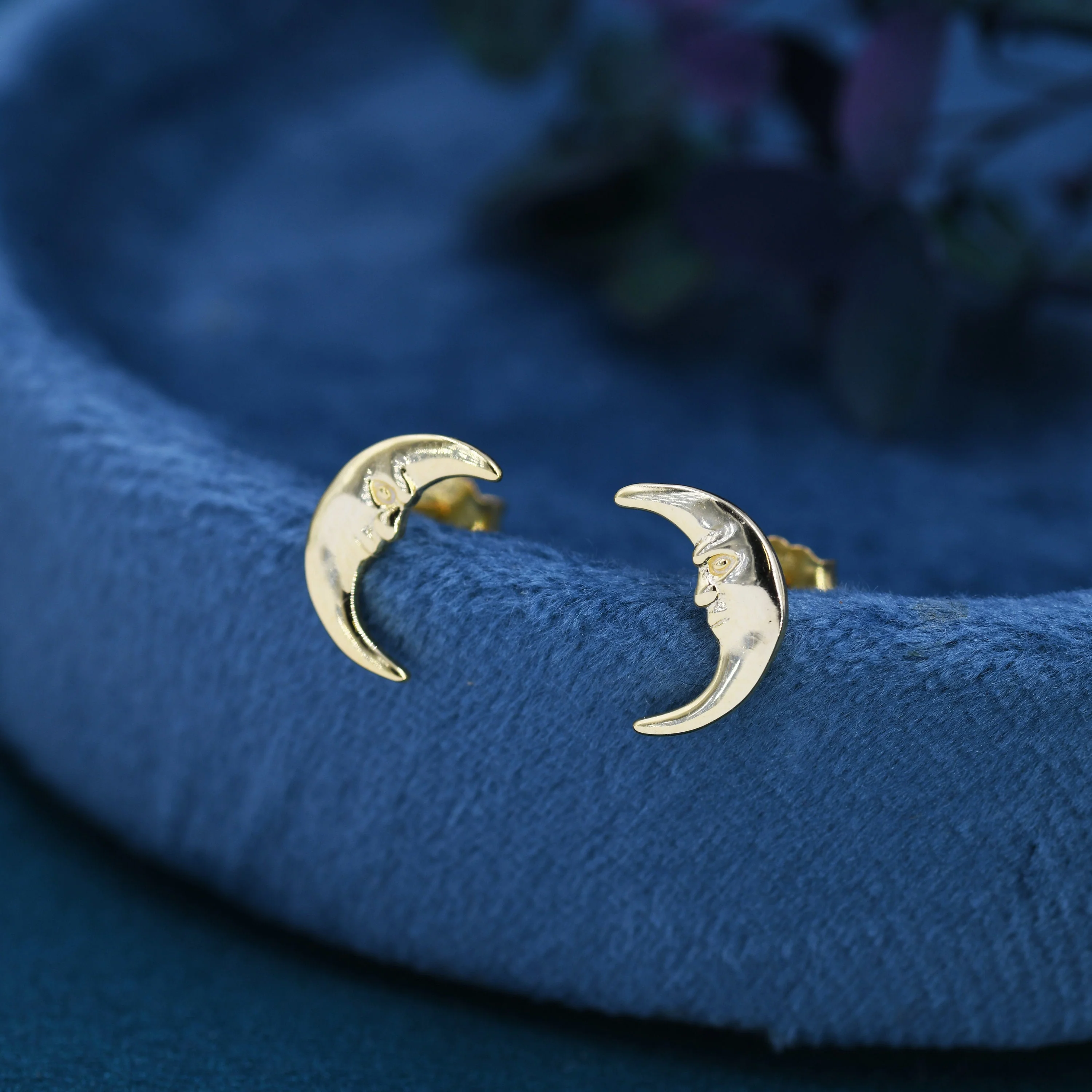 Man in the Moon Stud Earrings in Sterling Silver - Moon Face Earrings - Gold or Silver - Cute, Fun, Whimsical and Pretty Jewellery - Image 3