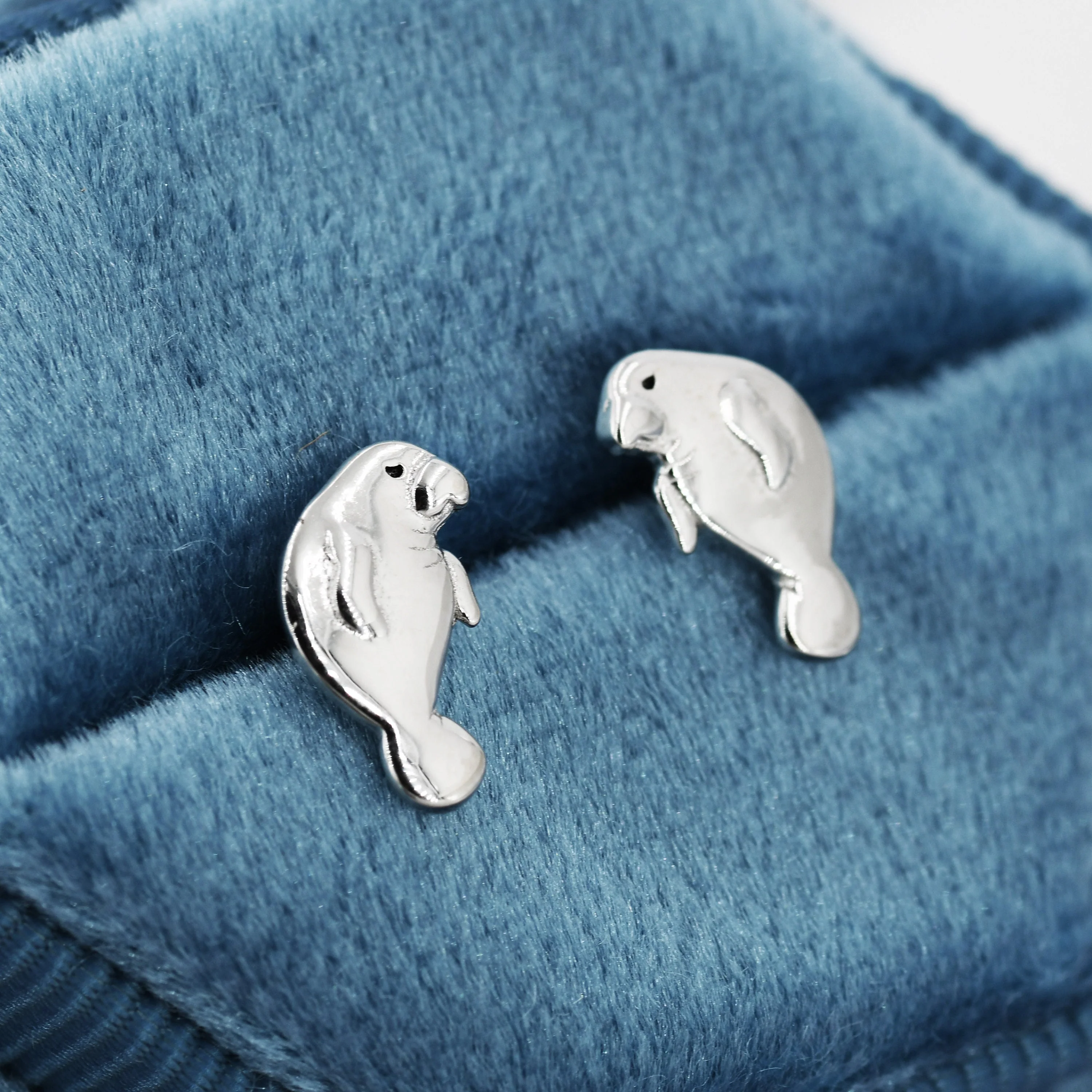 Manatee Stud Earrings in Sterling Silver, Nature Inspired Animal Earrings - Image 7