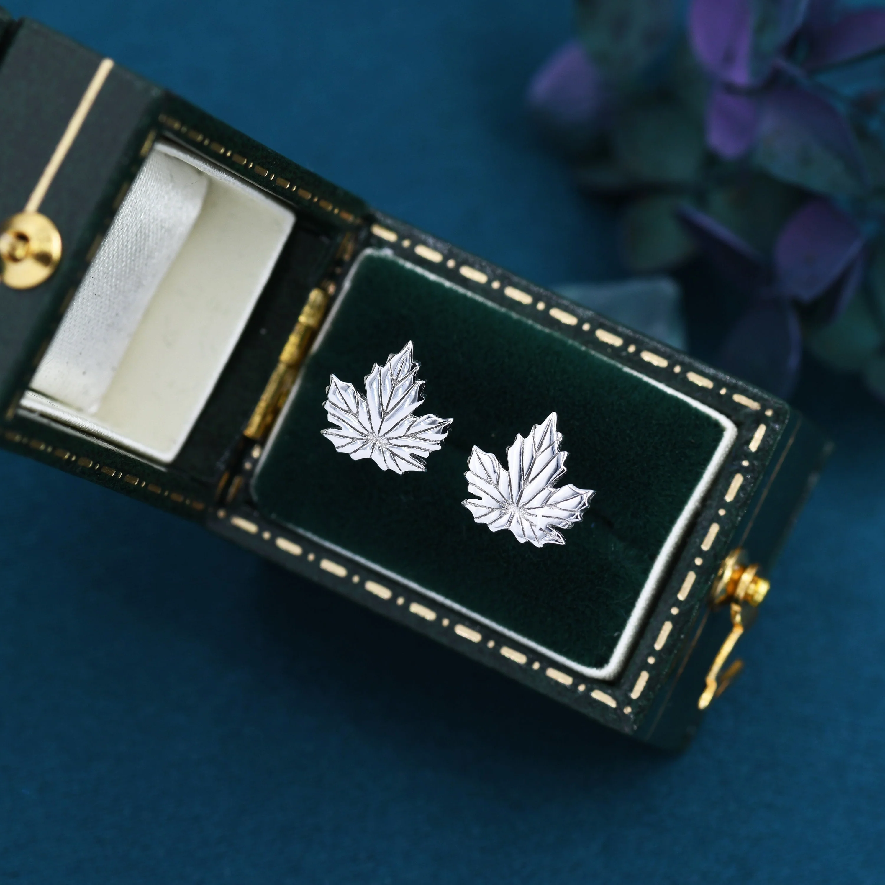 Maple Leaf Stud Earrings in Sterling Silver - Detailed Leaf Earrings - Nature Inspired Flower Earrings - Available in Gold and Rose Gold