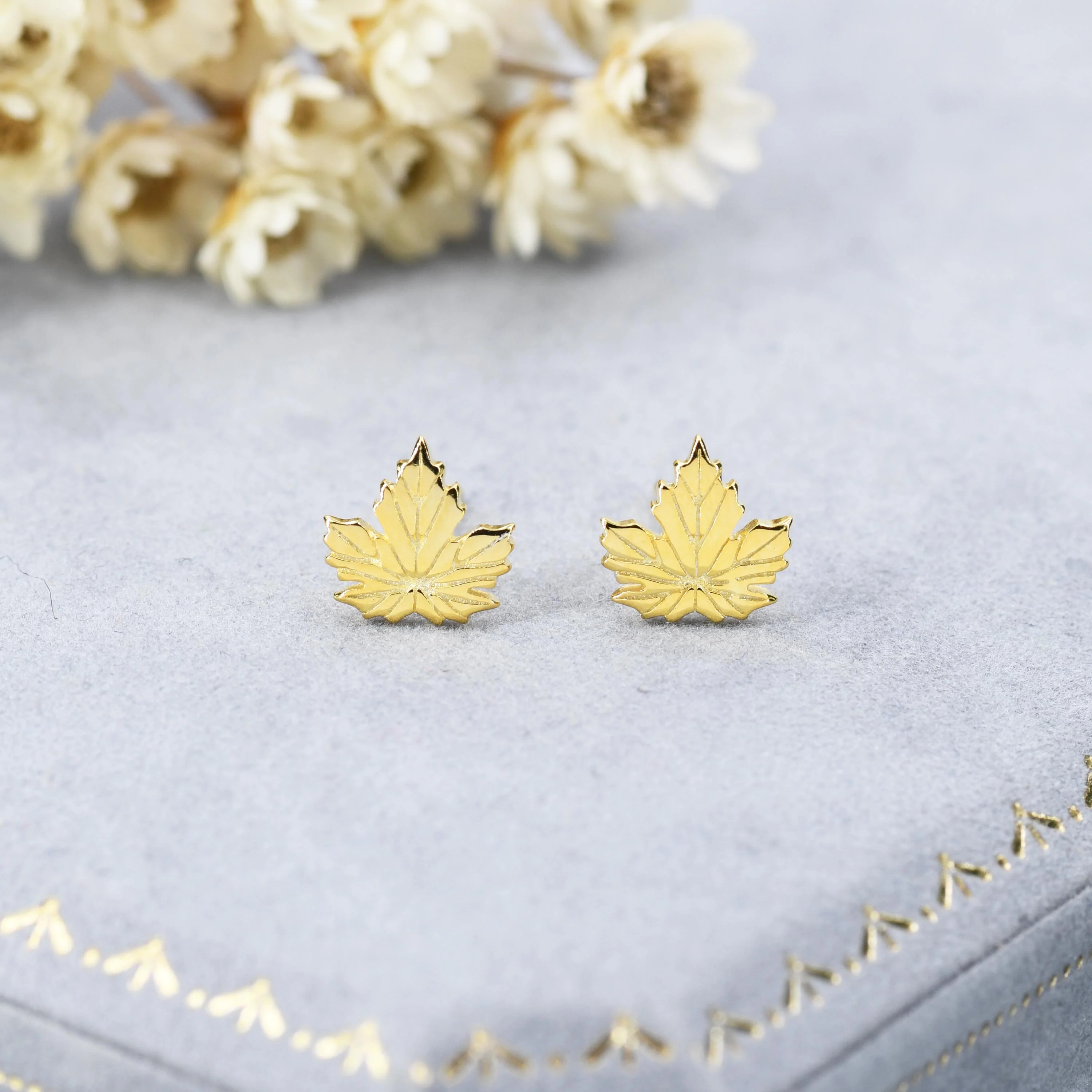 Maple Leaf Stud Earrings in Sterling Silver - Detailed Leaf Earrings - Nature Inspired Flower Earrings - Available in Gold and Rose Gold - Image 7