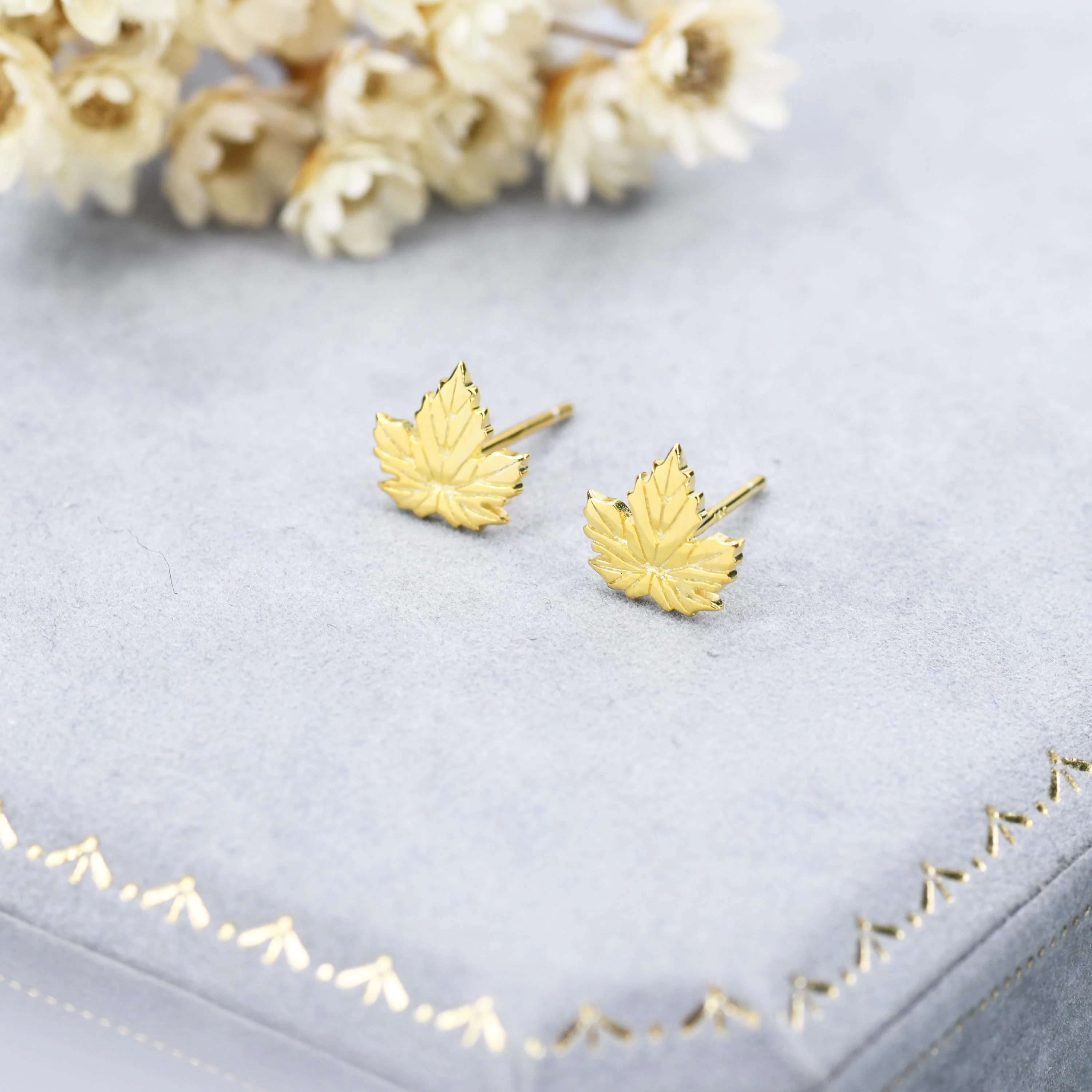 Maple Leaf Stud Earrings in Sterling Silver - Detailed Leaf Earrings - Nature Inspired Flower Earrings - Available in Gold and Rose Gold - Image 8