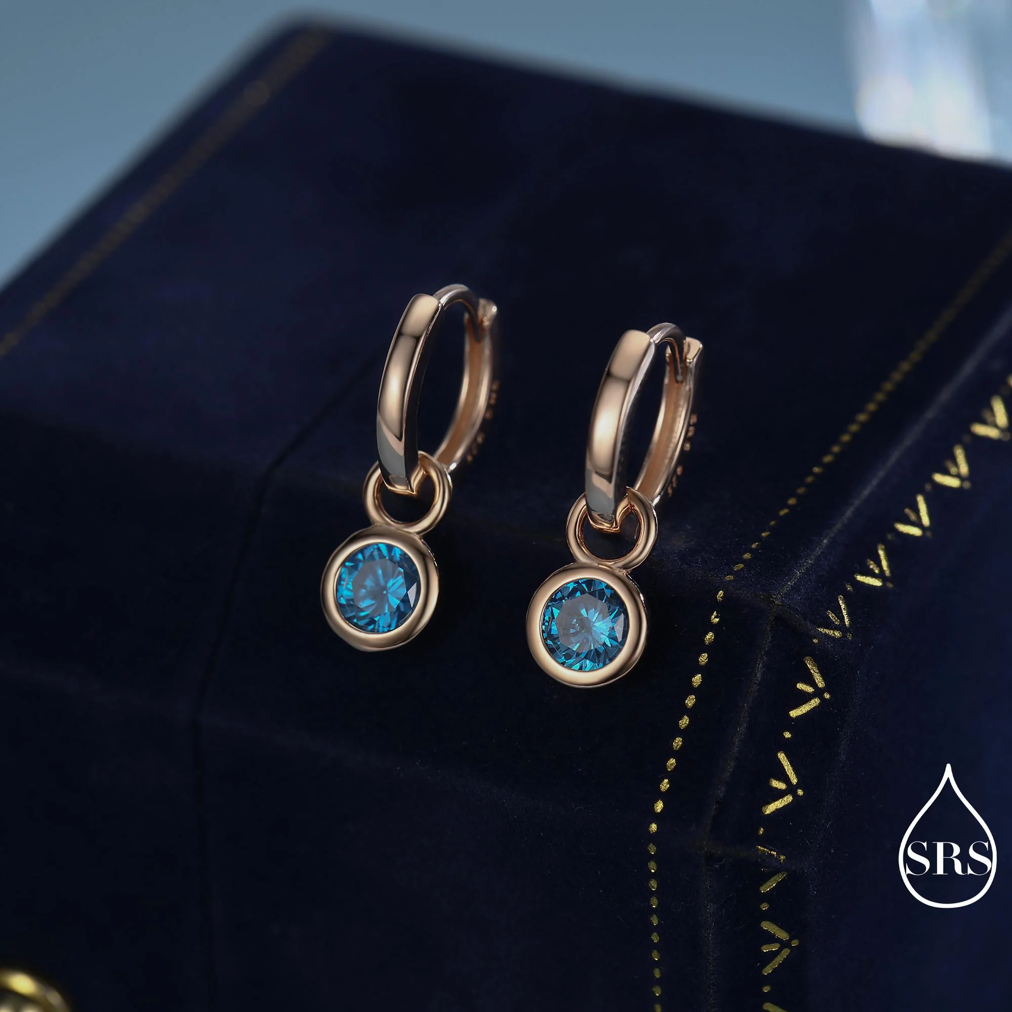 March Birthstone Aquamarine Blue CZ Hoop Earrings in Sterling Silver, Detachable Dangle Hoop Earrings, Silver, Gold or Rose Gold Finish - Image 5