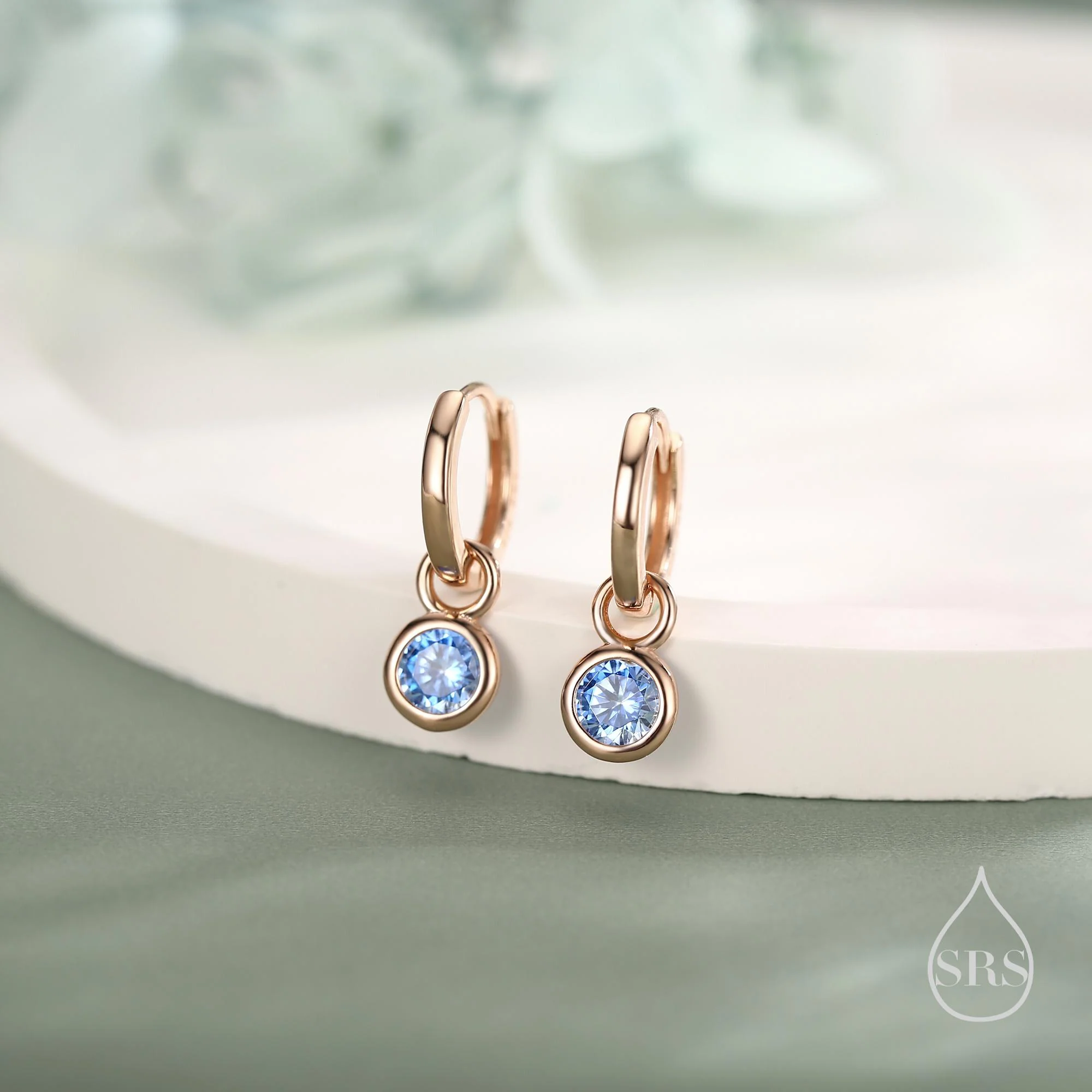 March Birthstone Aquamarine Hoop Earrings in Sterling Silver, Detachable Dangle Hoop Earrings, Silver, Gold or Rose Gold, Interchangeable - Image 6