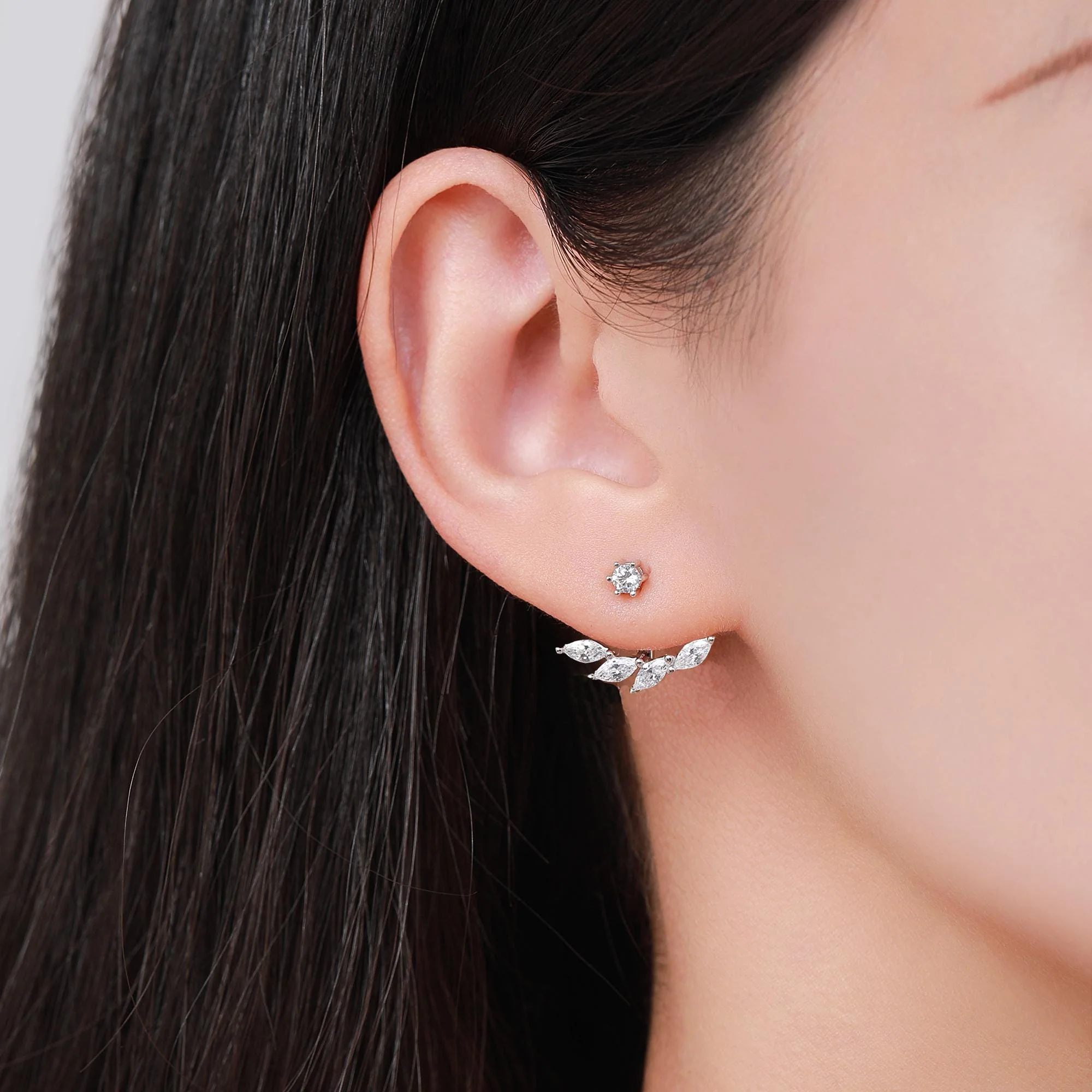 Marquise CZ Cluster Ear Jacket in Sterling Silver, Silver or Gold,  CZ Ear Jacket, Marquise CZ, Front and Back Earrings