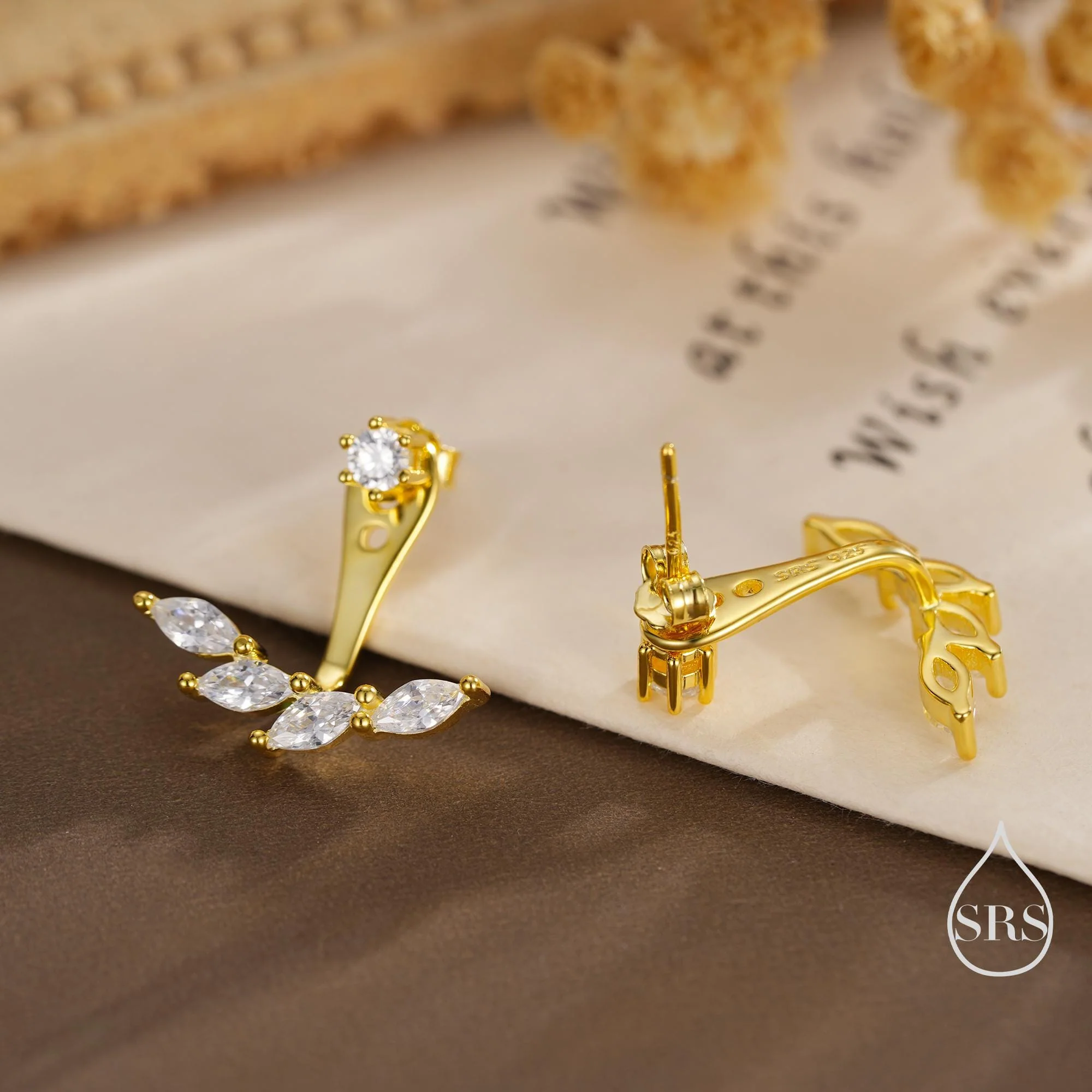 Marquise CZ Cluster Ear Jacket in Sterling Silver, Silver or Gold,  CZ Ear Jacket, Marquise CZ, Front and Back Earrings - Image 6