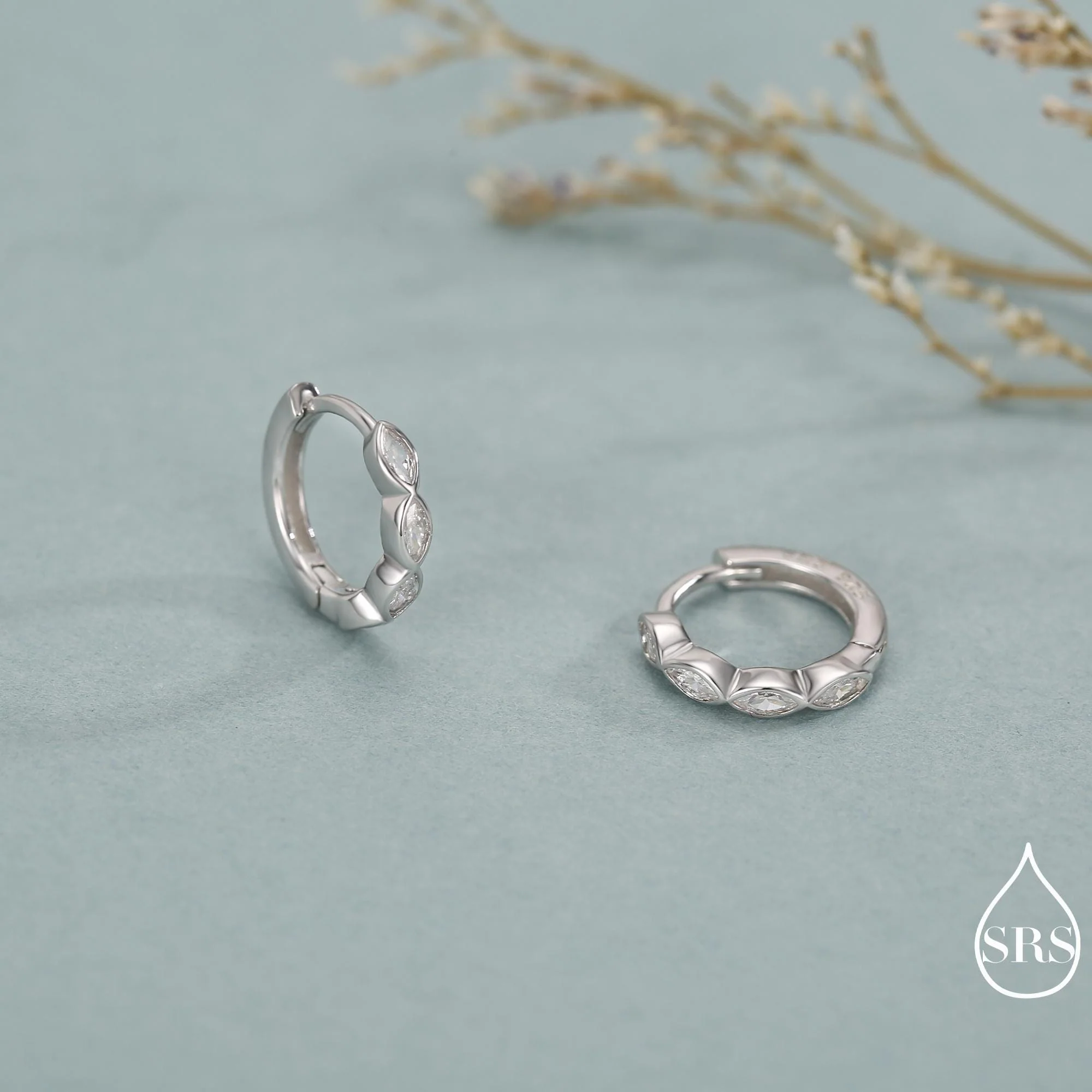 Marquise CZ Huggie Hoop in Sterling Silver, Silver or Gold, Minimalist Simple Hoop Earrings - Image 3
