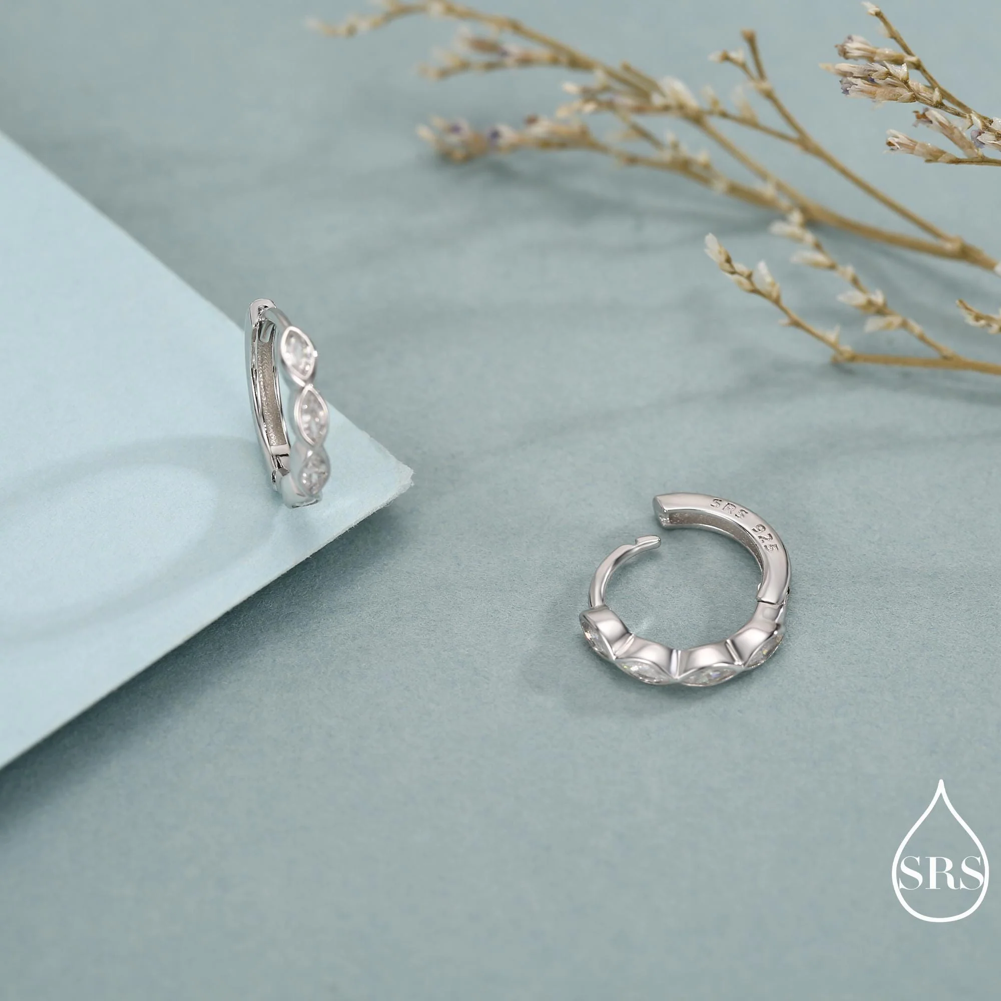 Marquise CZ Huggie Hoop in Sterling Silver, Silver or Gold, Minimalist Simple Hoop Earrings - Image 4
