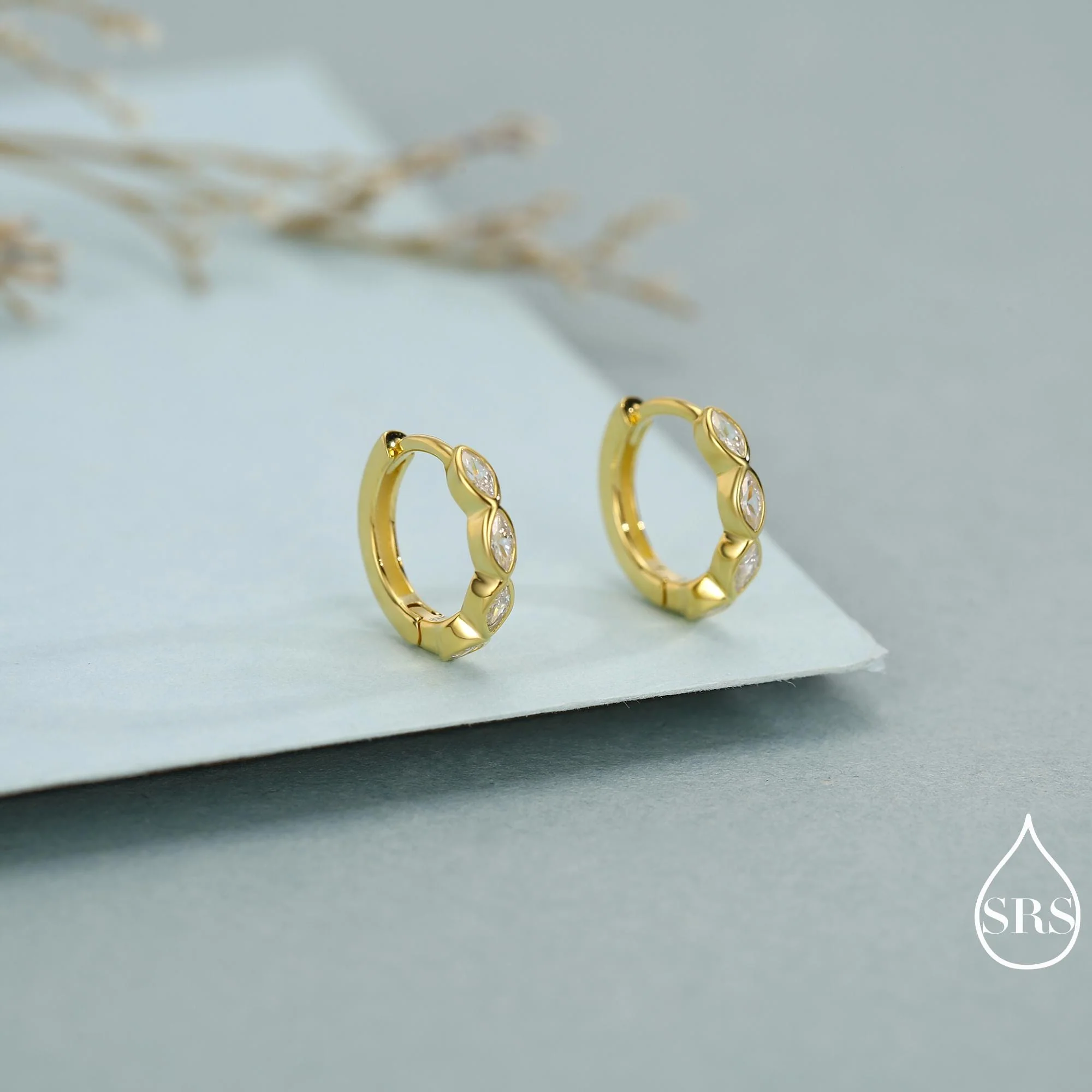 Marquise CZ Huggie Hoop in Sterling Silver, Silver or Gold, Minimalist Simple Hoop Earrings - Image 5