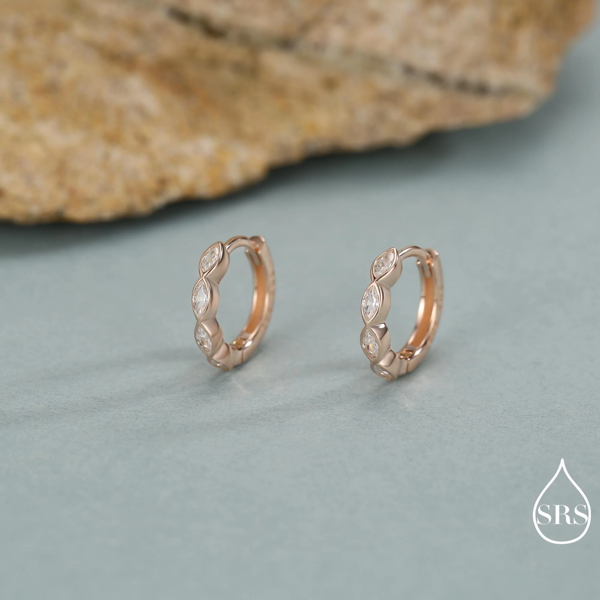 Marquise CZ Huggie Hoop in Sterling Silver, Silver or Gold, Minimalist Simple Hoop Earrings - Image 6