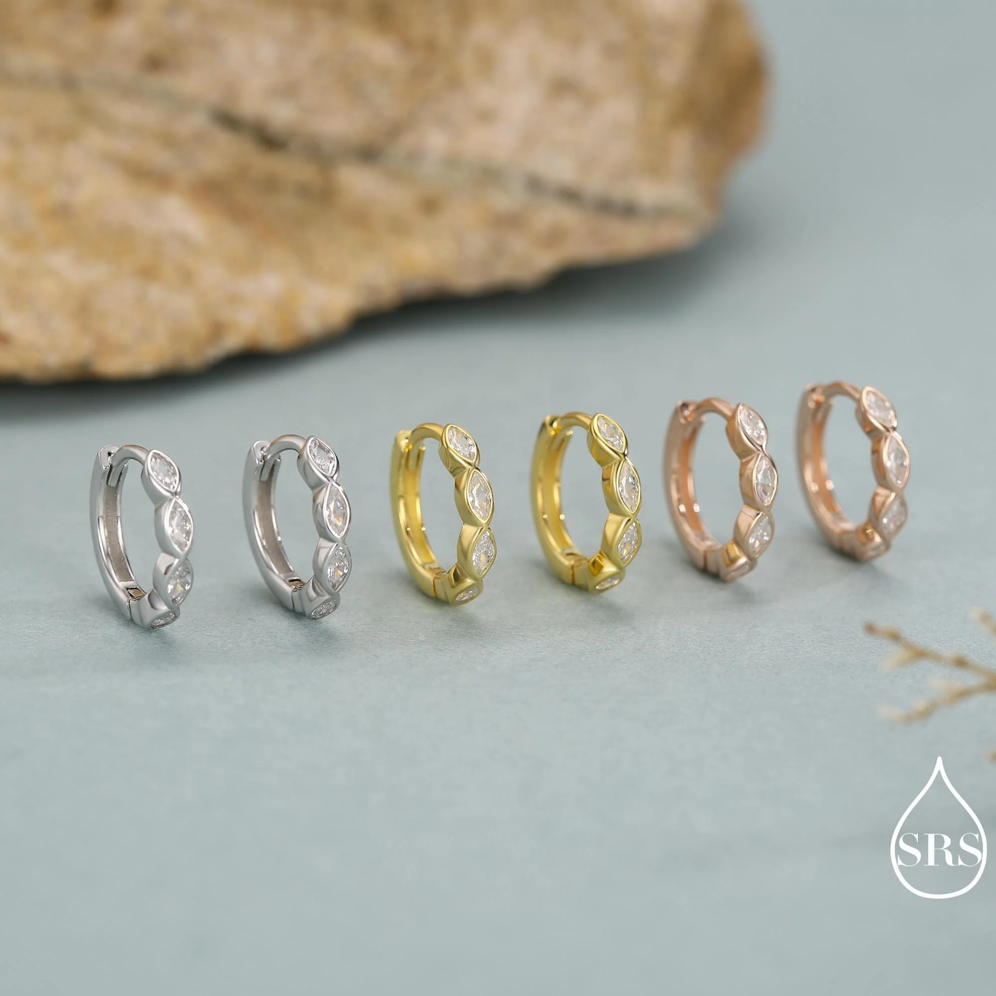Marquise CZ Huggie Hoop in Sterling Silver, Silver or Gold, Minimalist Simple Hoop Earrings - Image 7