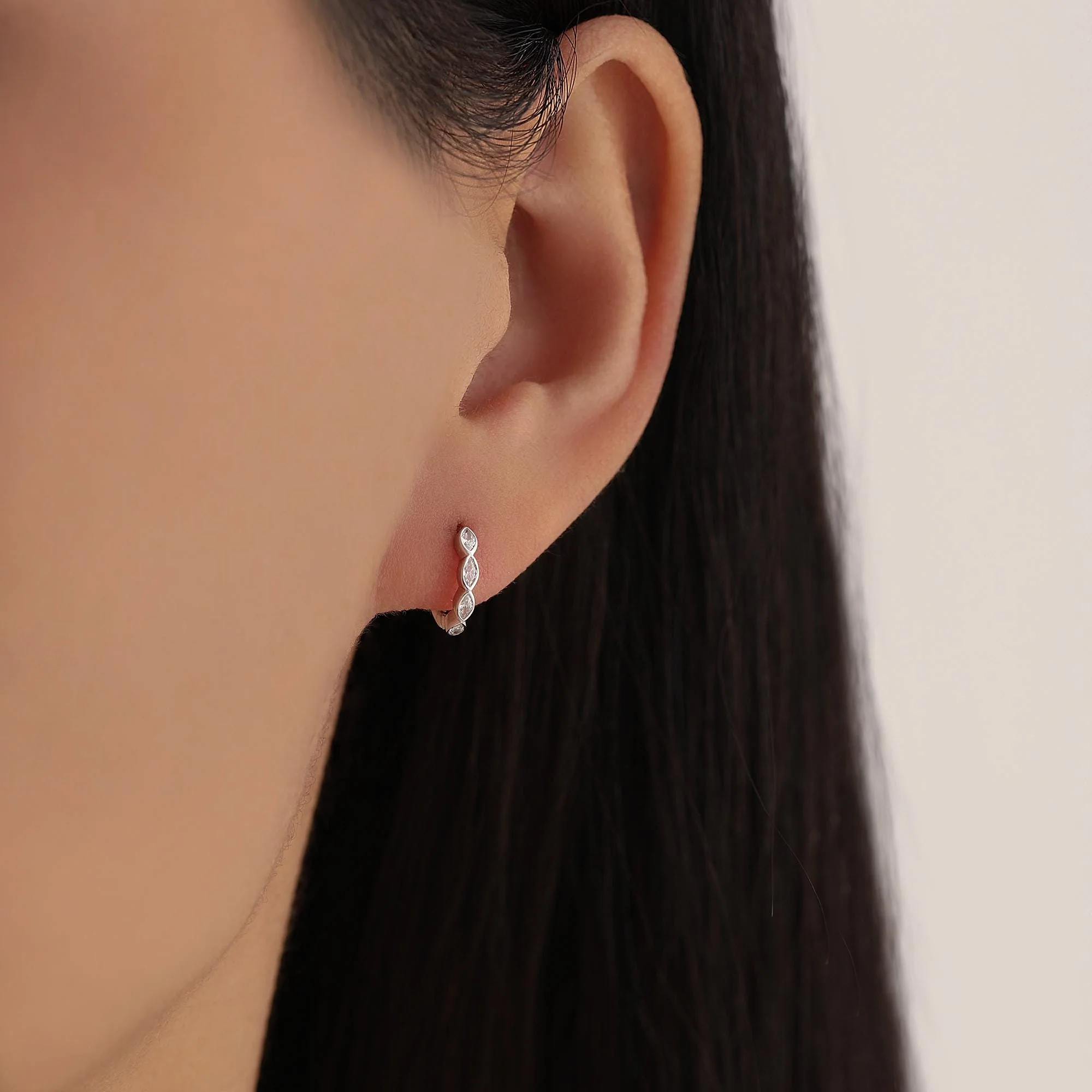 Marquise CZ Huggie Hoop in Sterling Silver, Silver or Gold, Minimalist Simple Hoop Earrings - Image 8