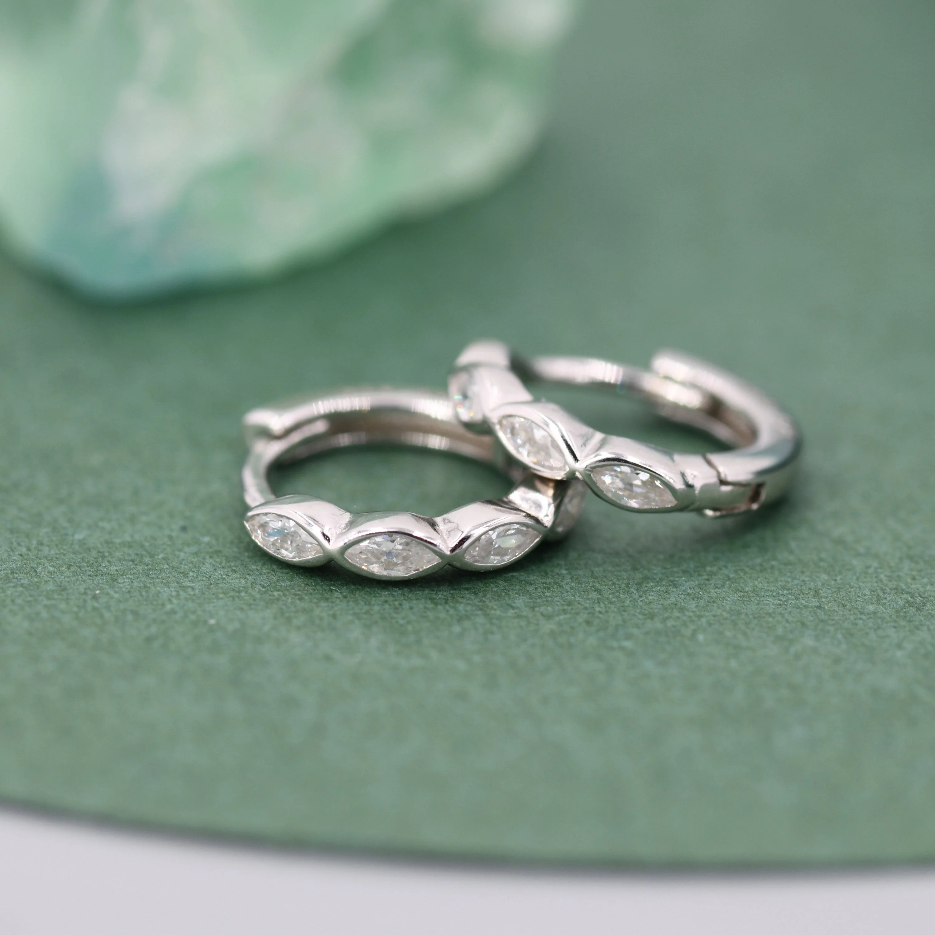 Marquise CZ Huggie Hoop in Sterling Silver, Silver or Gold, Minimalist Simple Hoop Earrings - Image 9