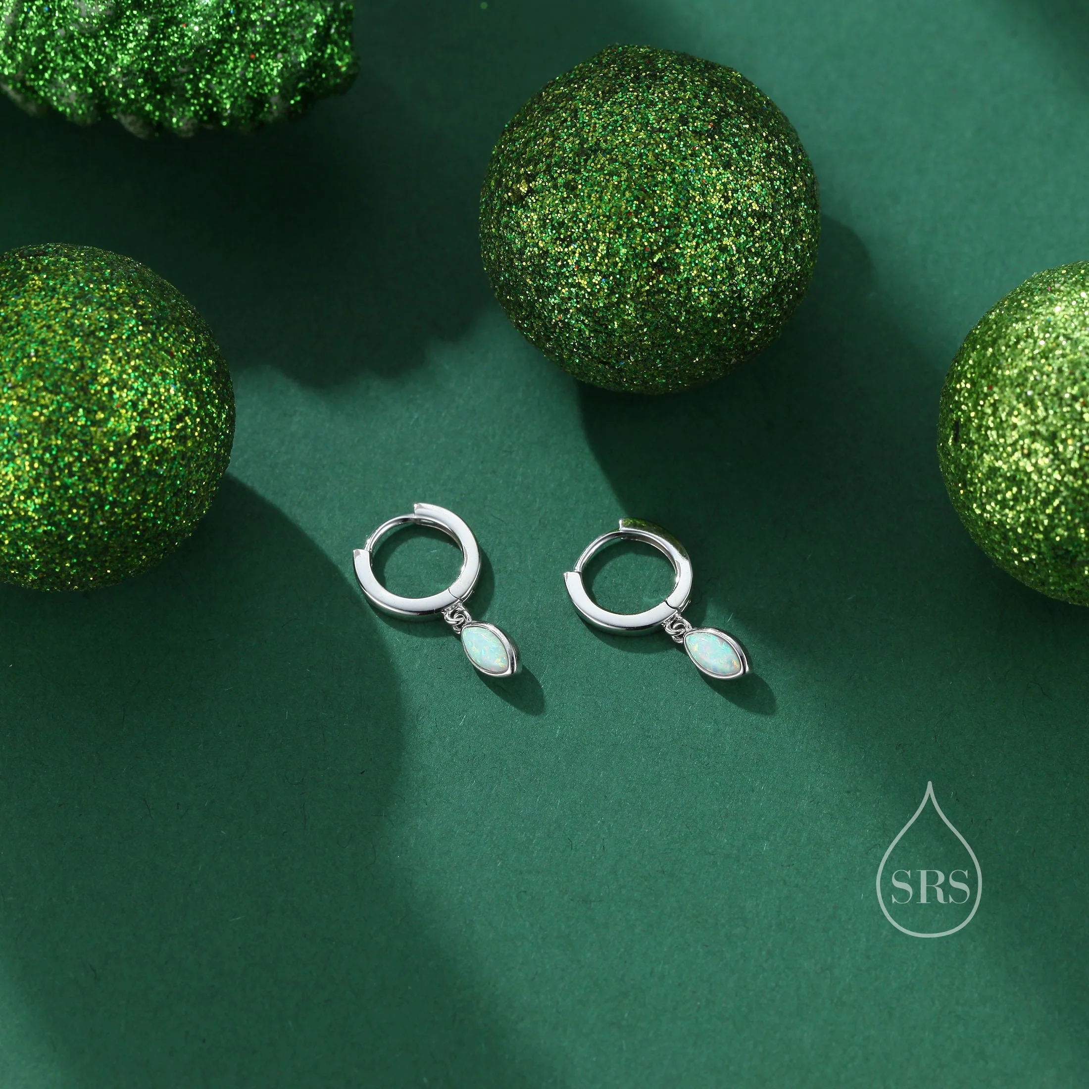 Marquise Opal Huggie Hoops in Sterling Silver, 8mm Opal Hoops, Blue Opal or White Opal, Silver or Gold, Fire Opal Earring - Image 6