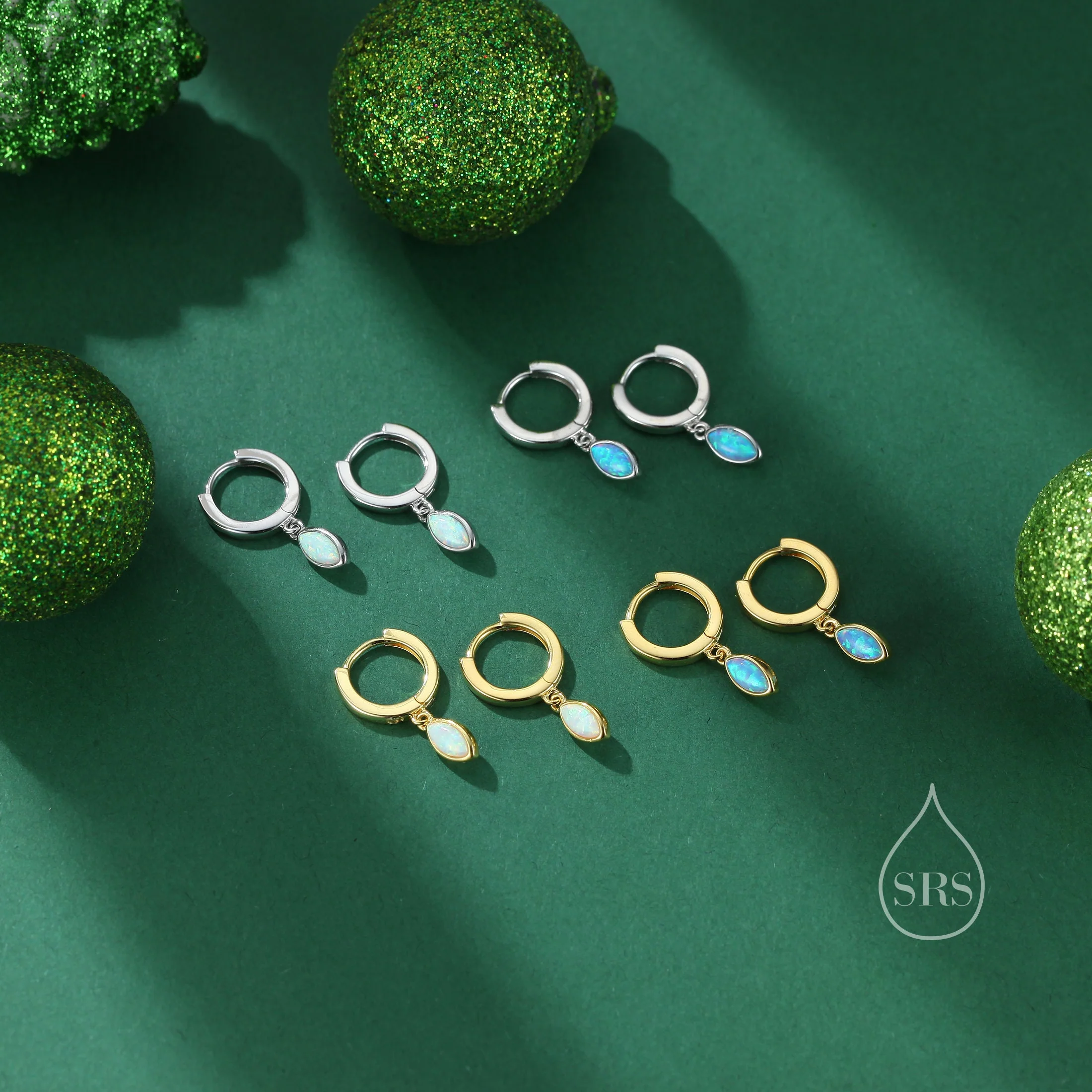 Marquise Opal Huggie Hoops in Sterling Silver, 8mm Opal Hoops, Blue Opal or White Opal, Silver or Gold, Fire Opal Earring - Image 7