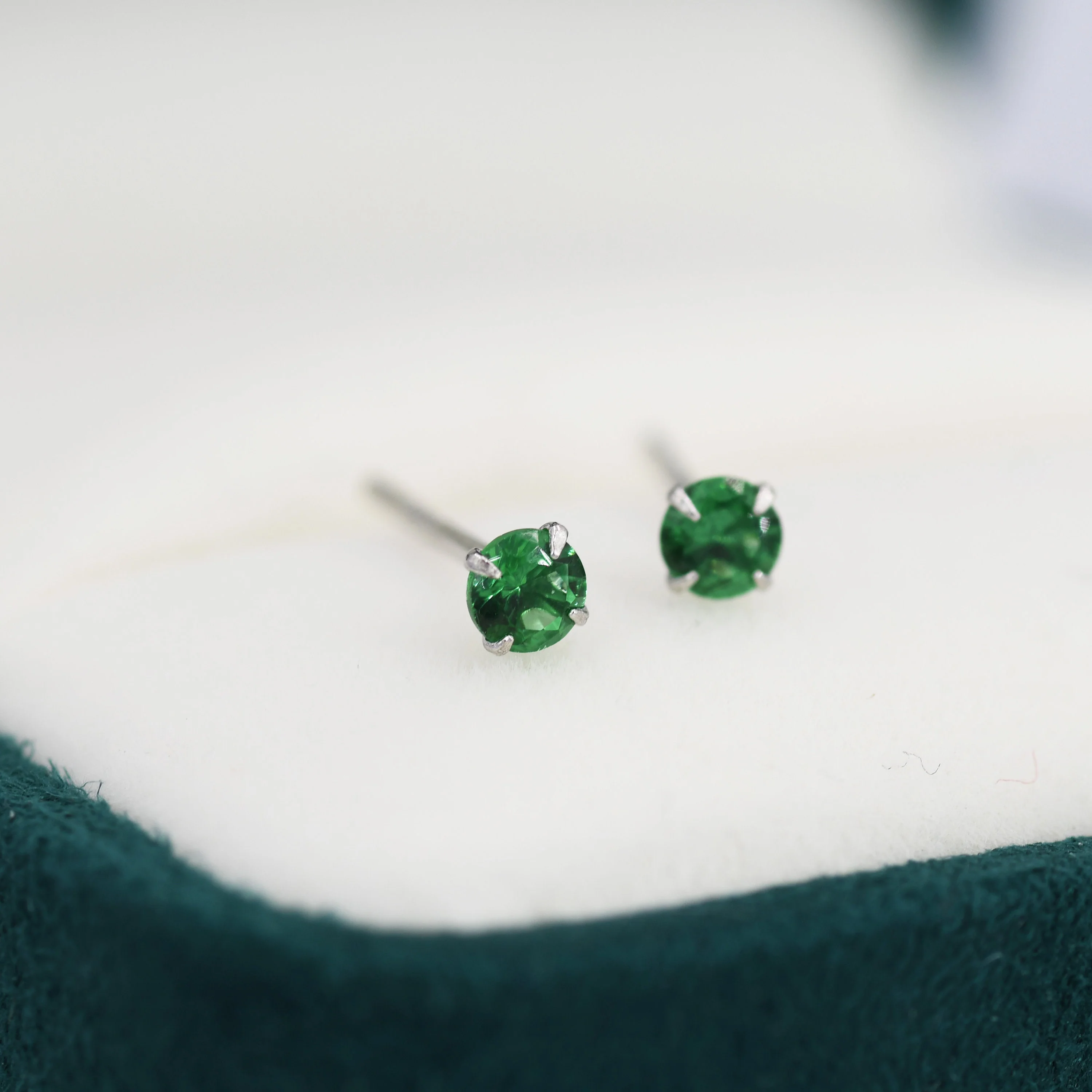May Birthstone Earrings, Emerald Green Stud Earrings in Sterling Silver, Extra Tiny Crystal Stud, 3mm Birthstone CZ Earrings - Image 6